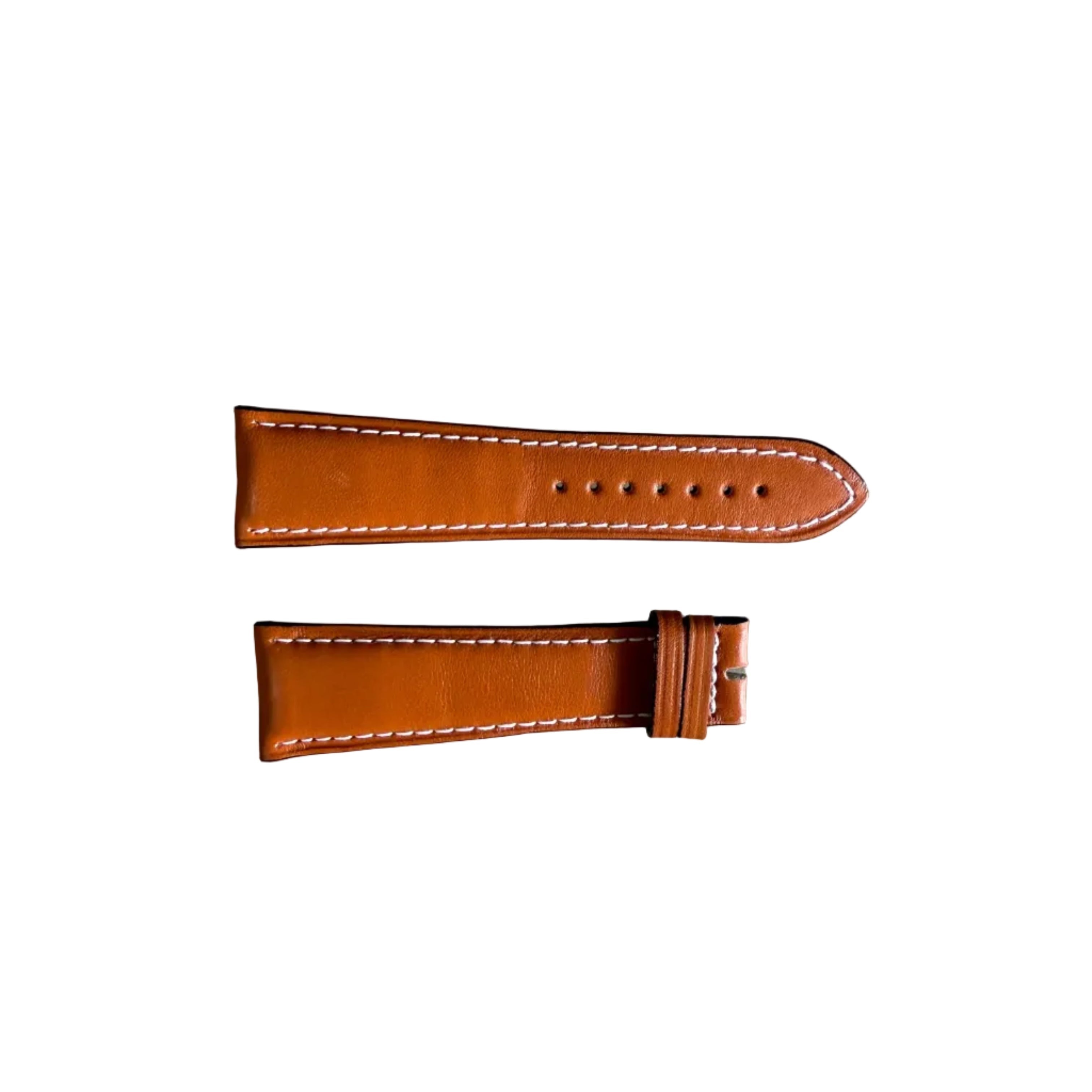 Authentic Longines Brown Leather White Stitching Watch Band Strap 25mm