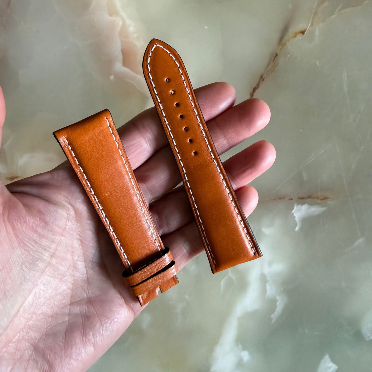 Authentic Longines Brown Leather White Stitching Watch Band Strap 25mm