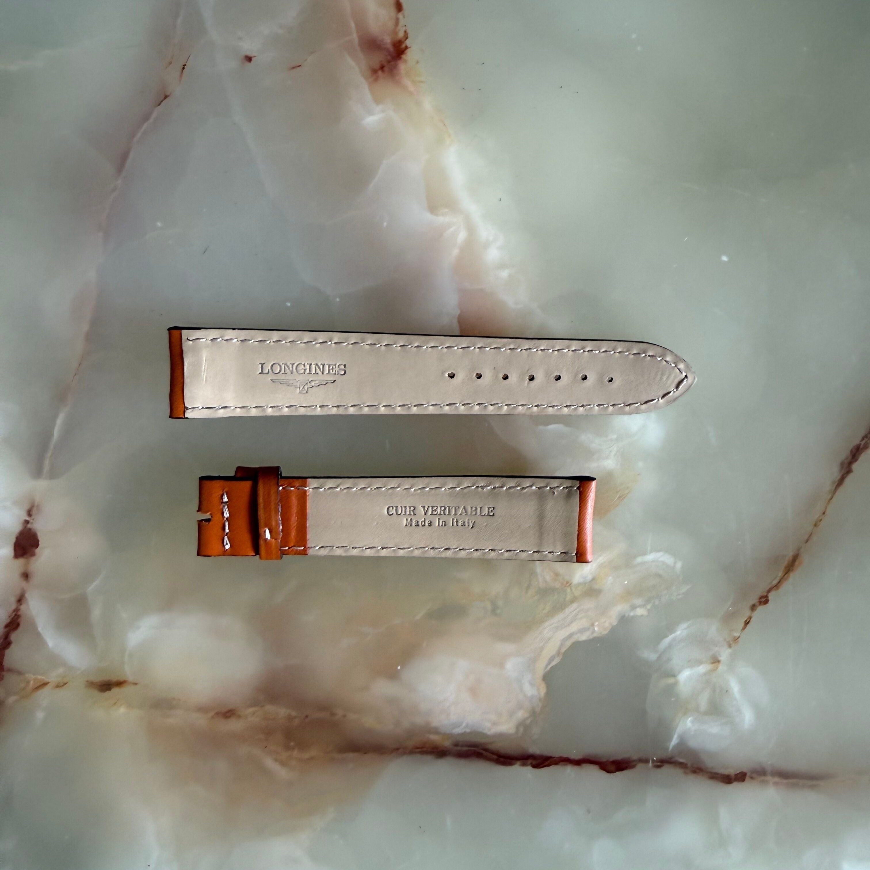 Authentic Longines Light Brown Leather White Stitching Watch Band Strap 20mm