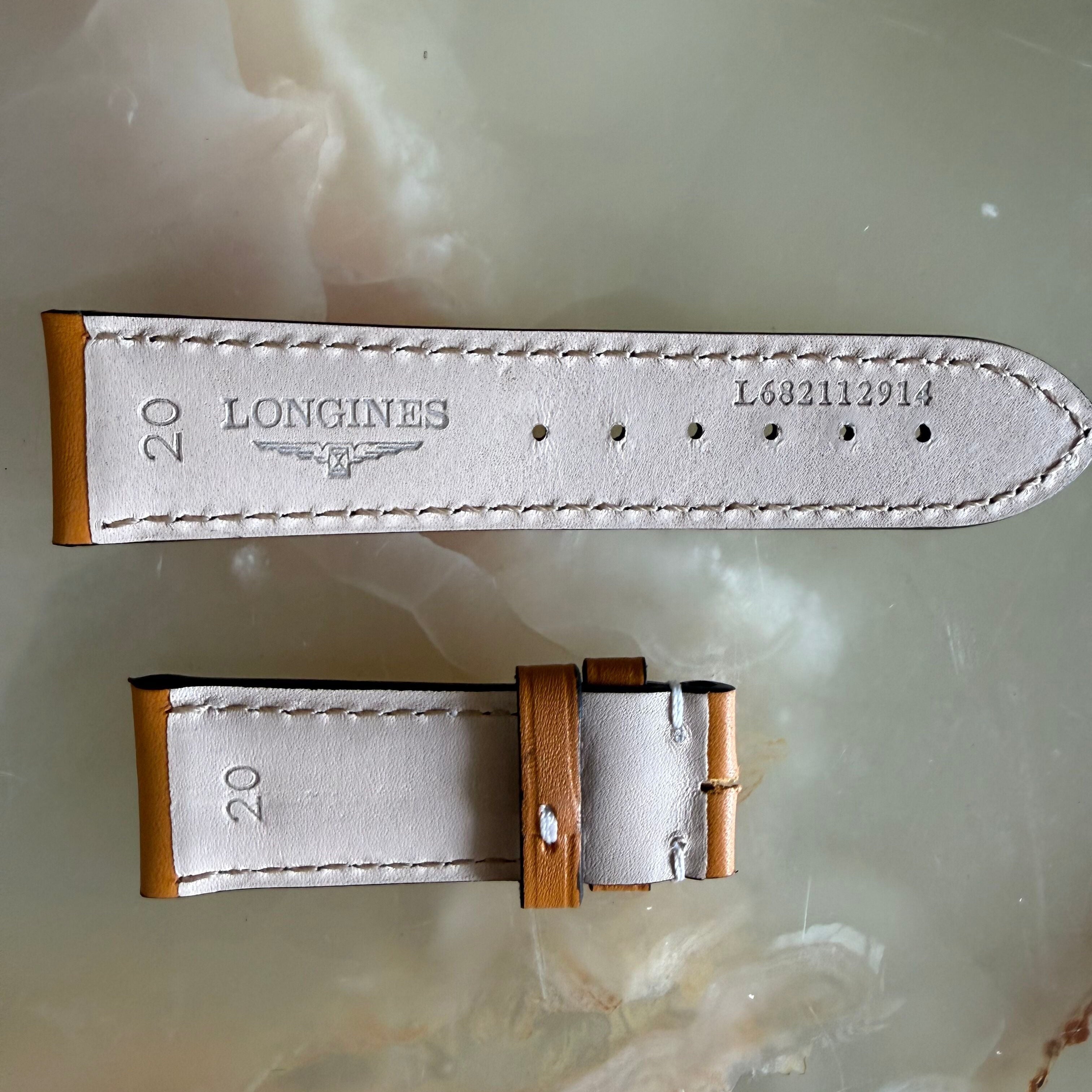 Authentic Longines Light Brown Leather White Stitching Watch Band Strap 20mm
