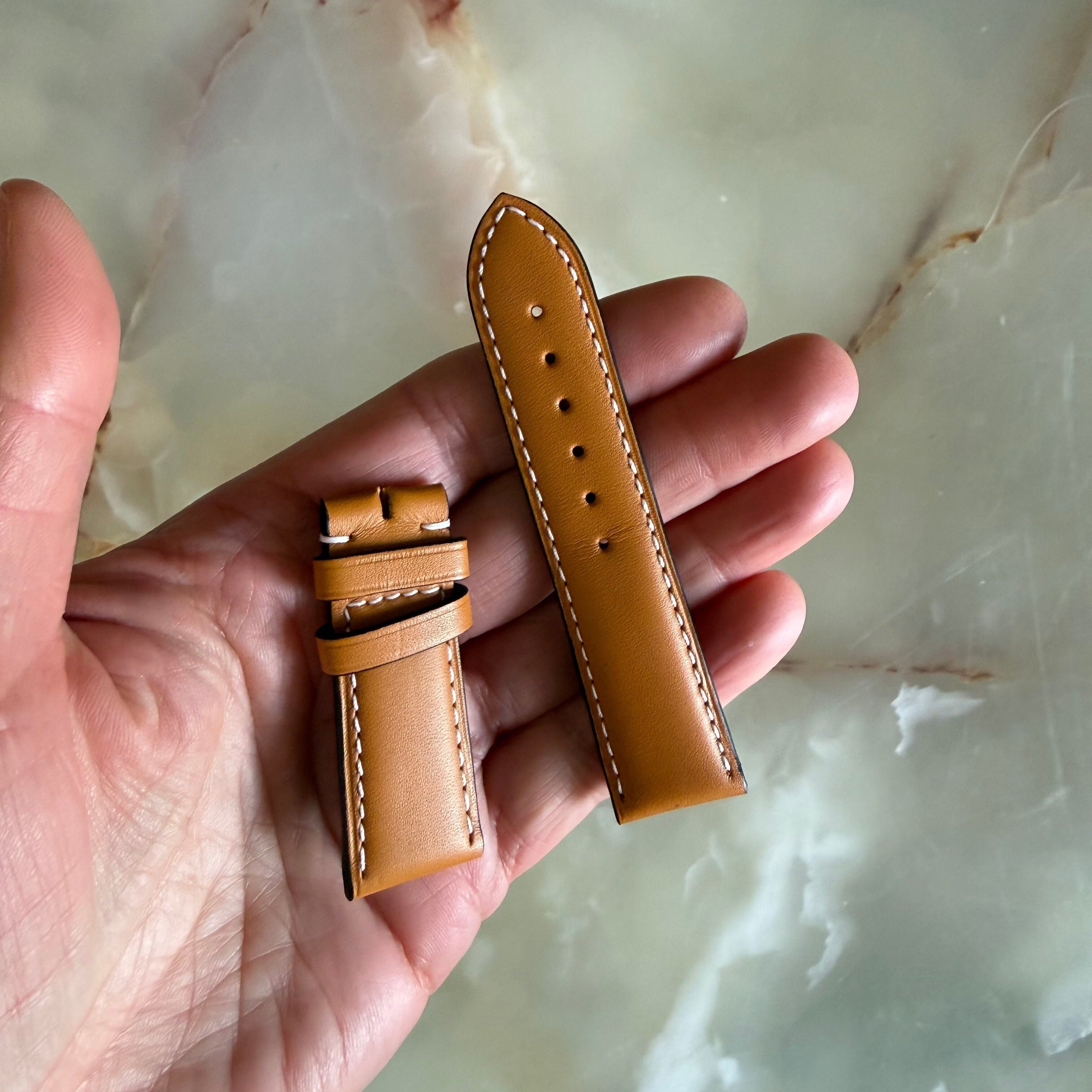 Authentic Longines Light Brown Leather White Stitching Watch Band Strap 20mm