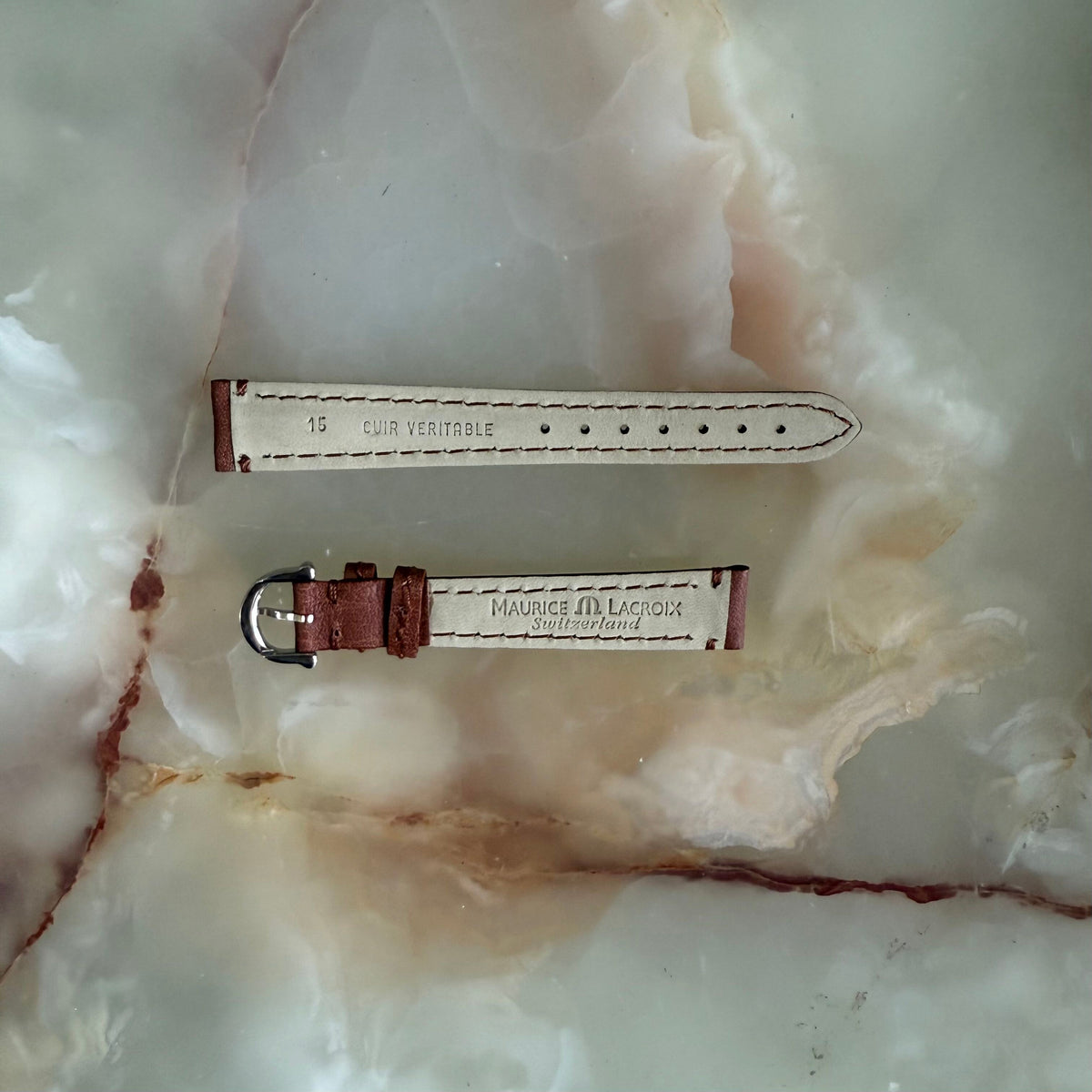 Authentic Maurice Lacroix Brown Leather Watch Strap Band 15mm w Buckle