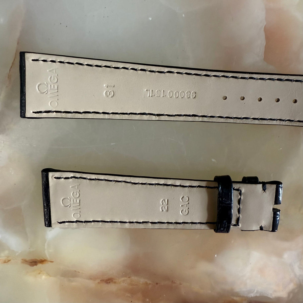 Authentic Omega Black Alligator Watch Strap Band 22mm 98000151L