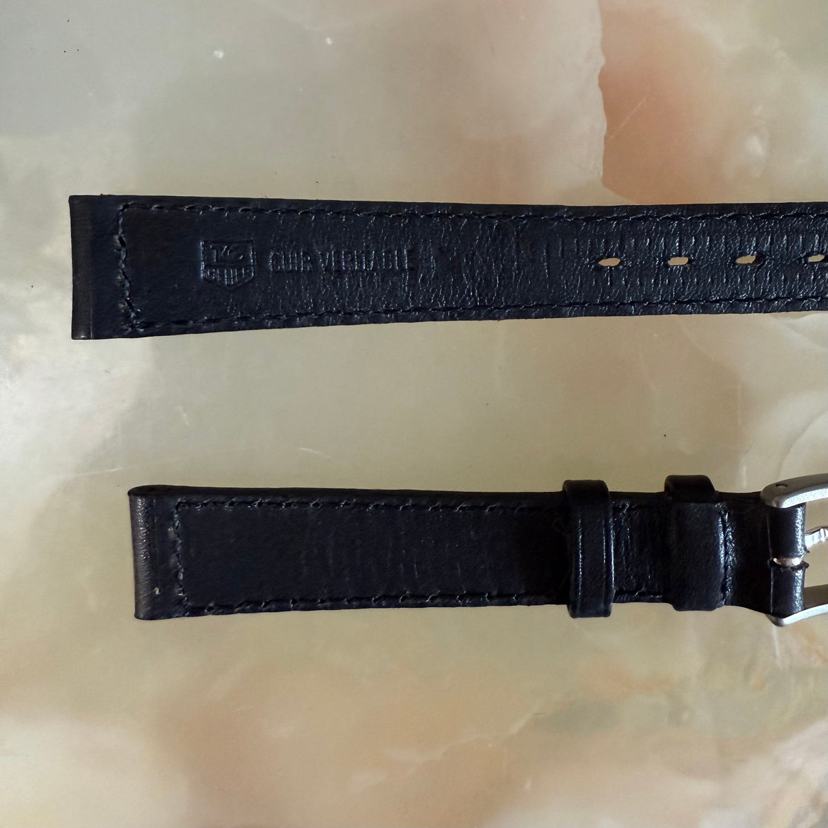 Authentic TAGHeuer Black Leather Watch Strap Band 14mm with Buckle