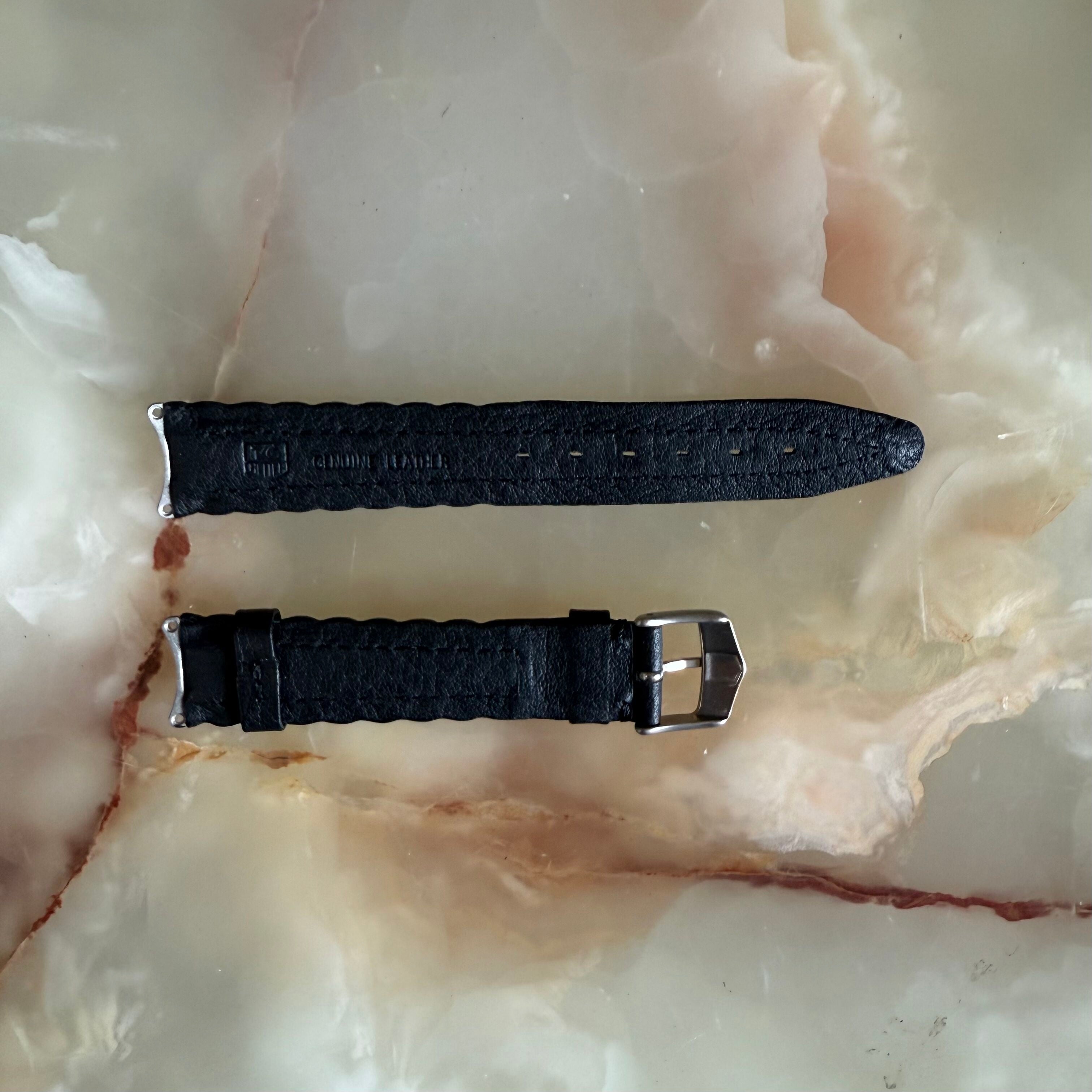 Authentic TAG Heuer 6000 Black Leather Watch Strap Band 18mm with Buckle BC0654