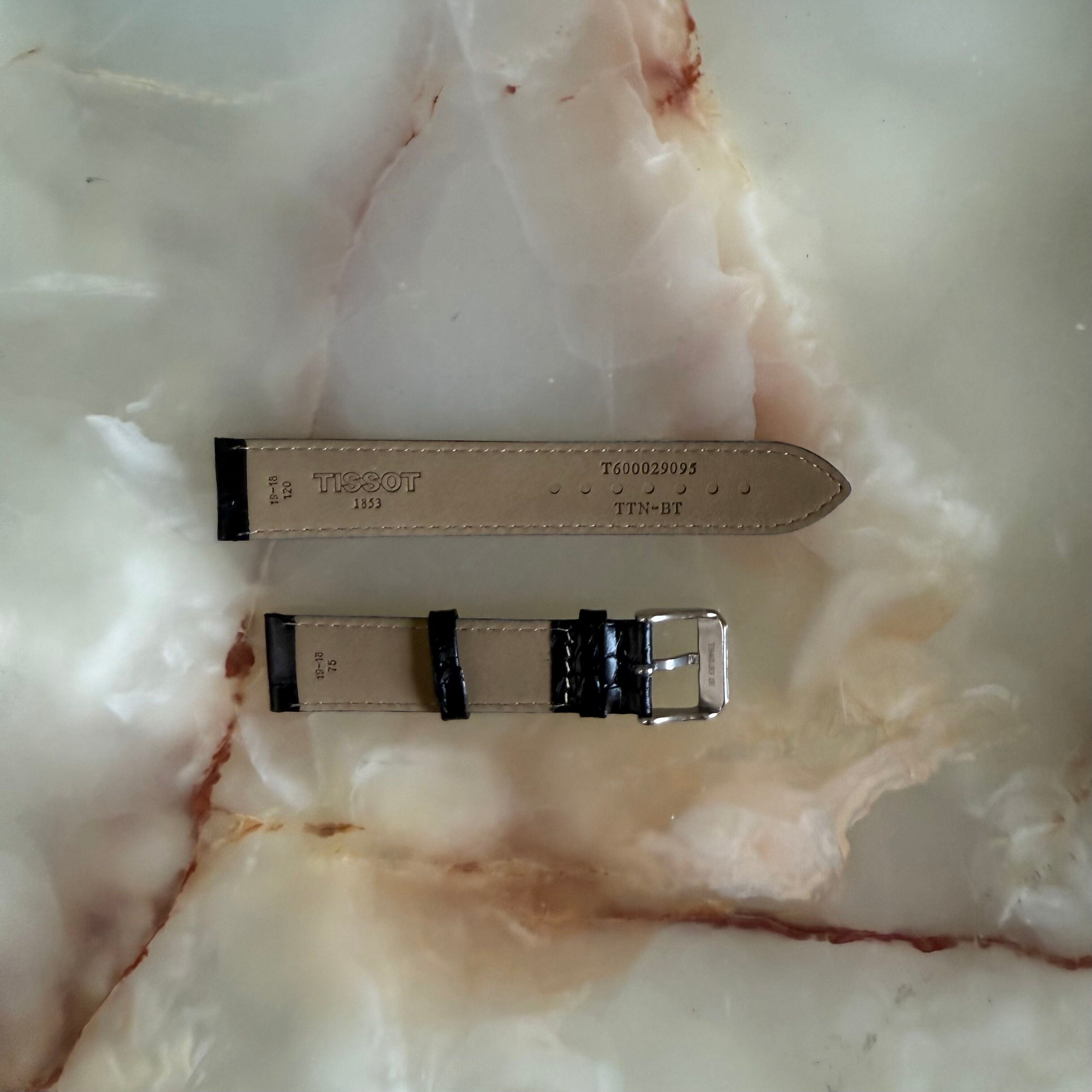 Authentic Tissot Back Crocodile Watch Strap Band 19mm w Buckle T600029095