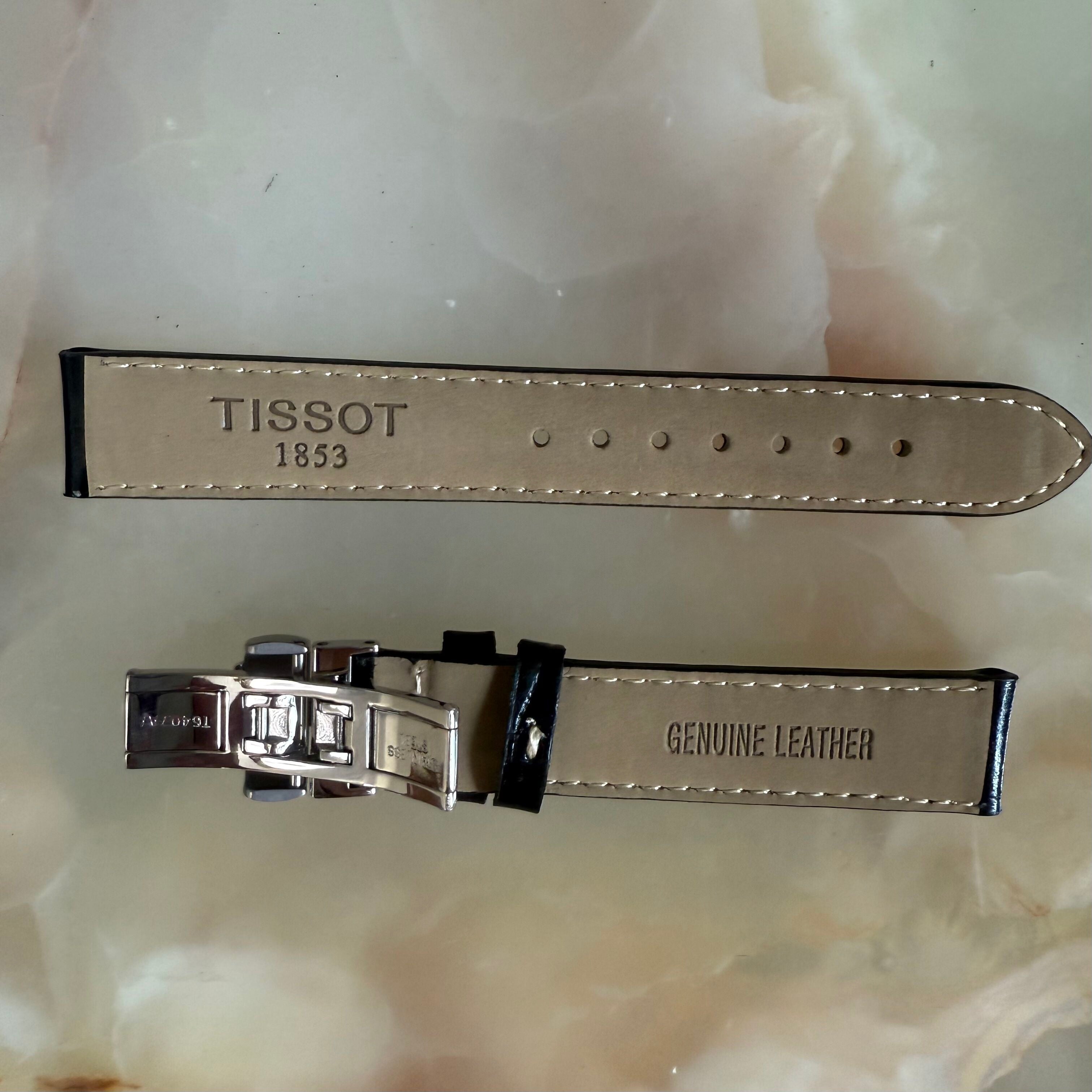 Authentic Tissot Black Genuine Leather Watch Strap Band 15mm w Deployant Buckle