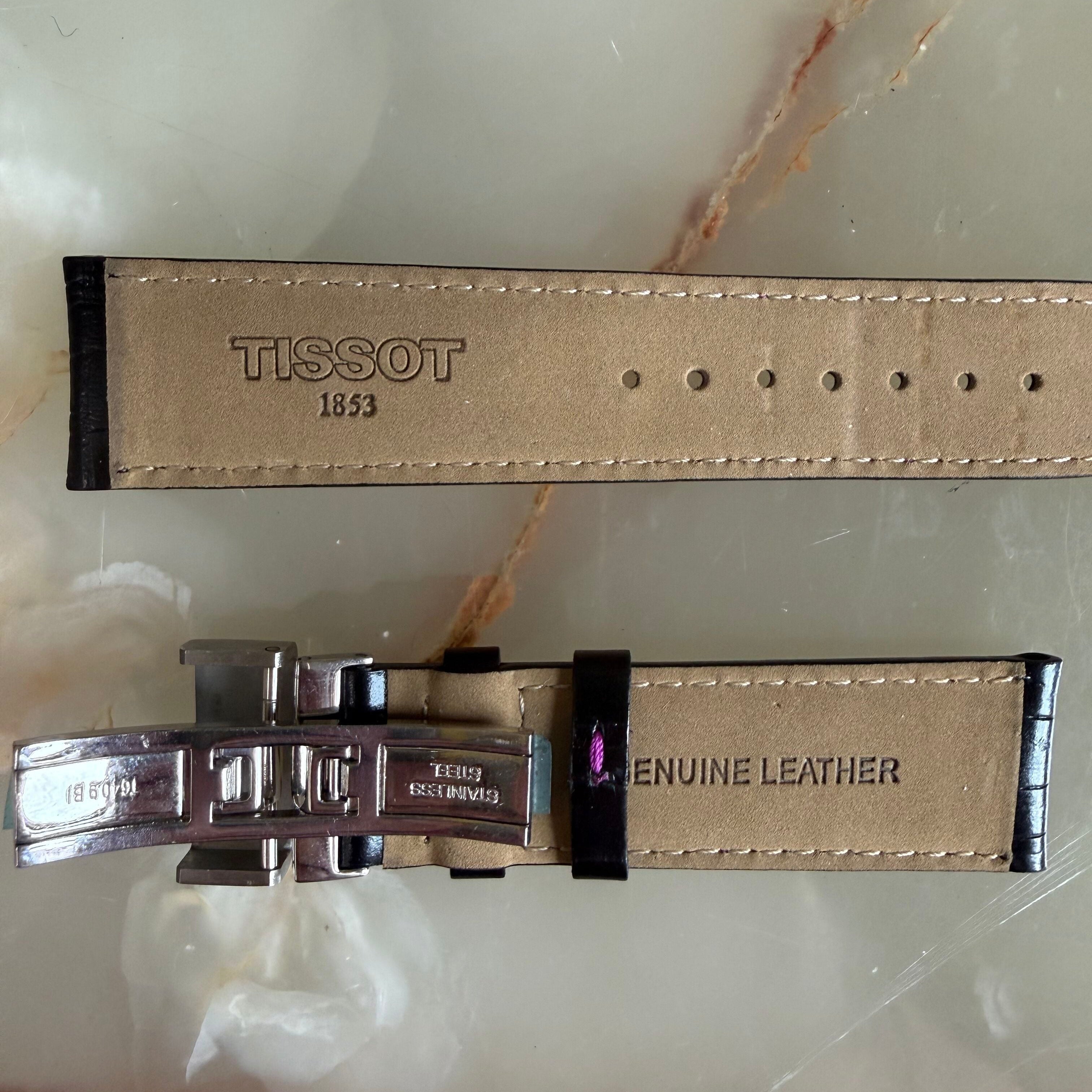 Authentic Tissot Black Leather Watch Strap Band 20mm with Buckle