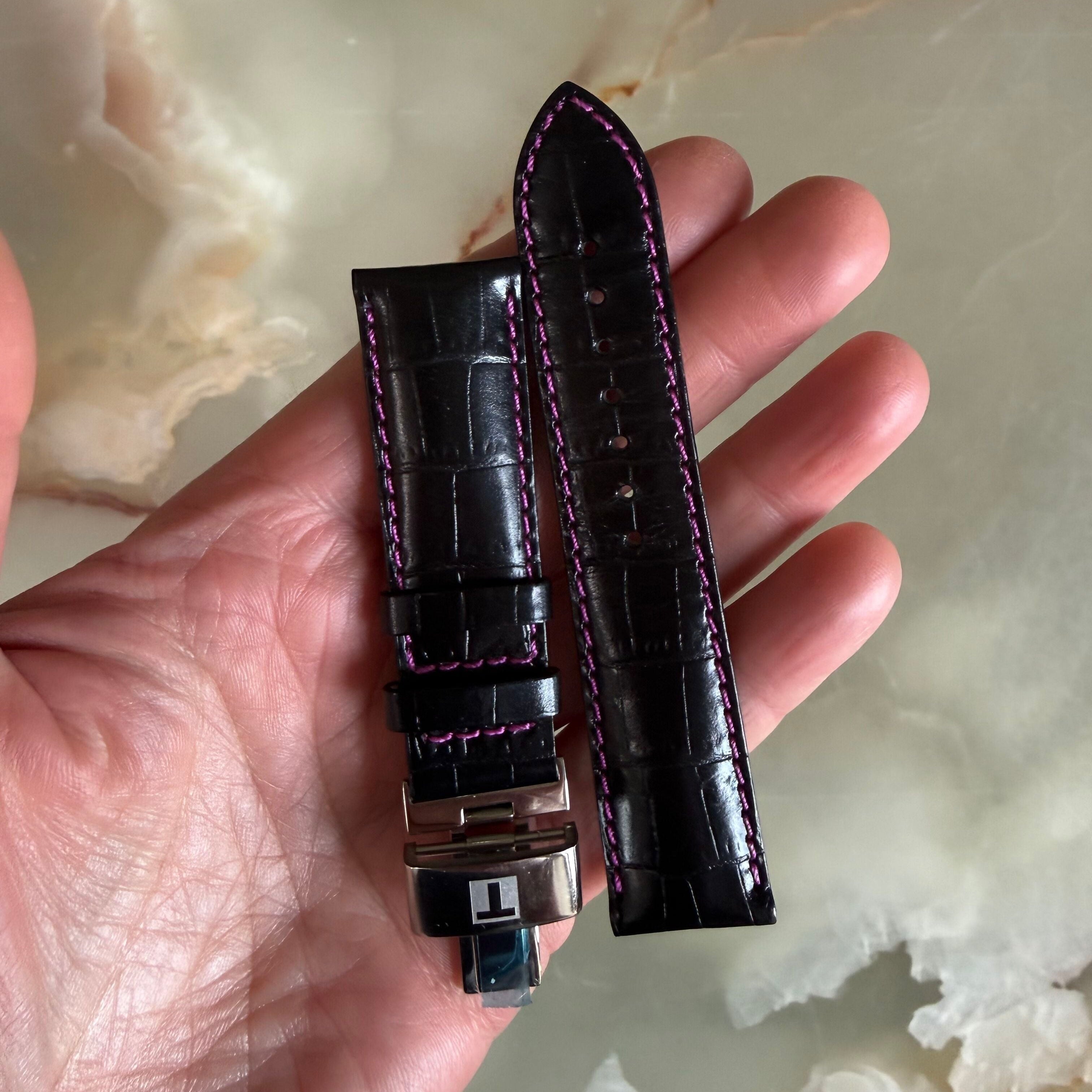 Authentic Tissot Black Leather Watch Strap Band 20mm with Buckle