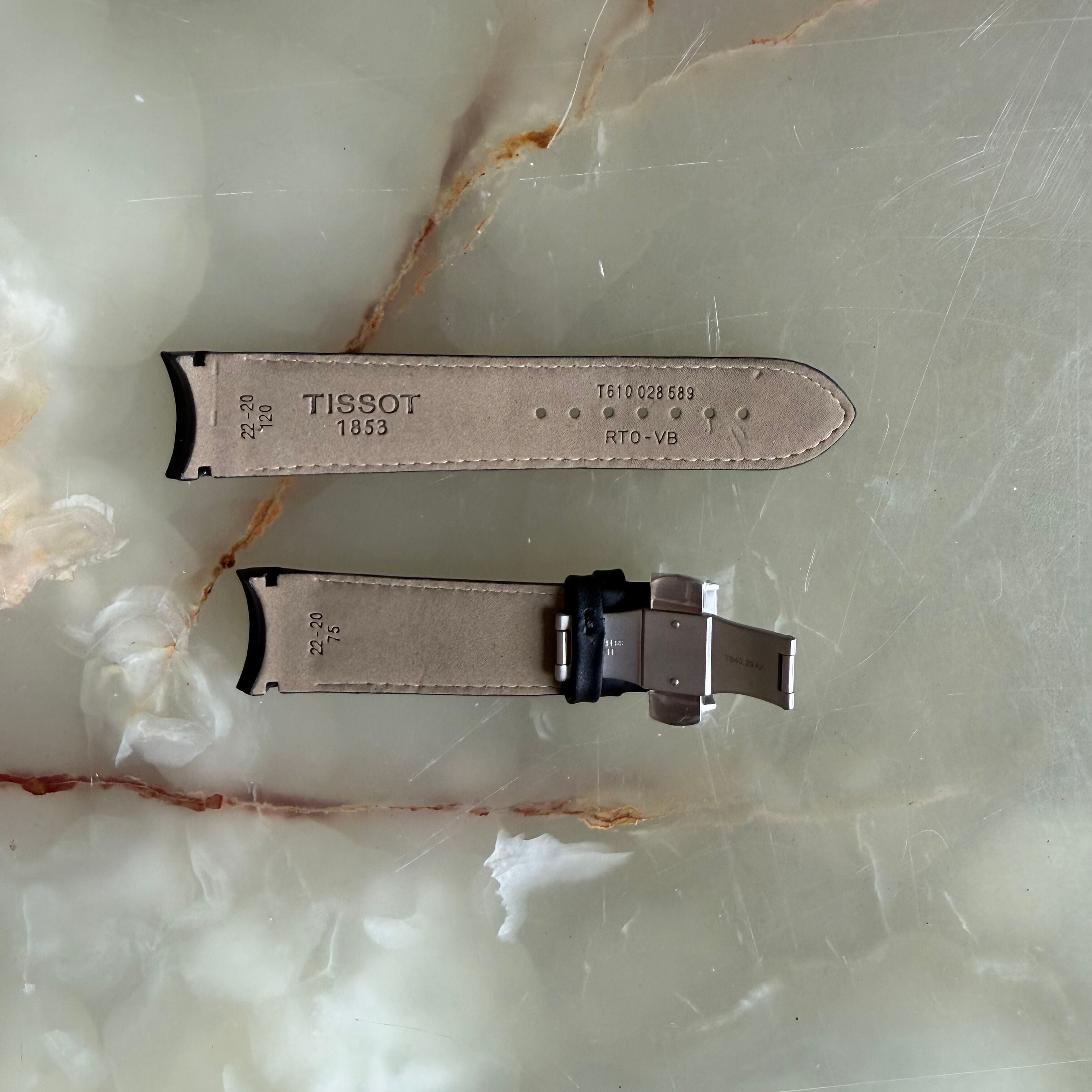 Authentic Tissot Black Leather Watch Strap Band 22mm w Buckle