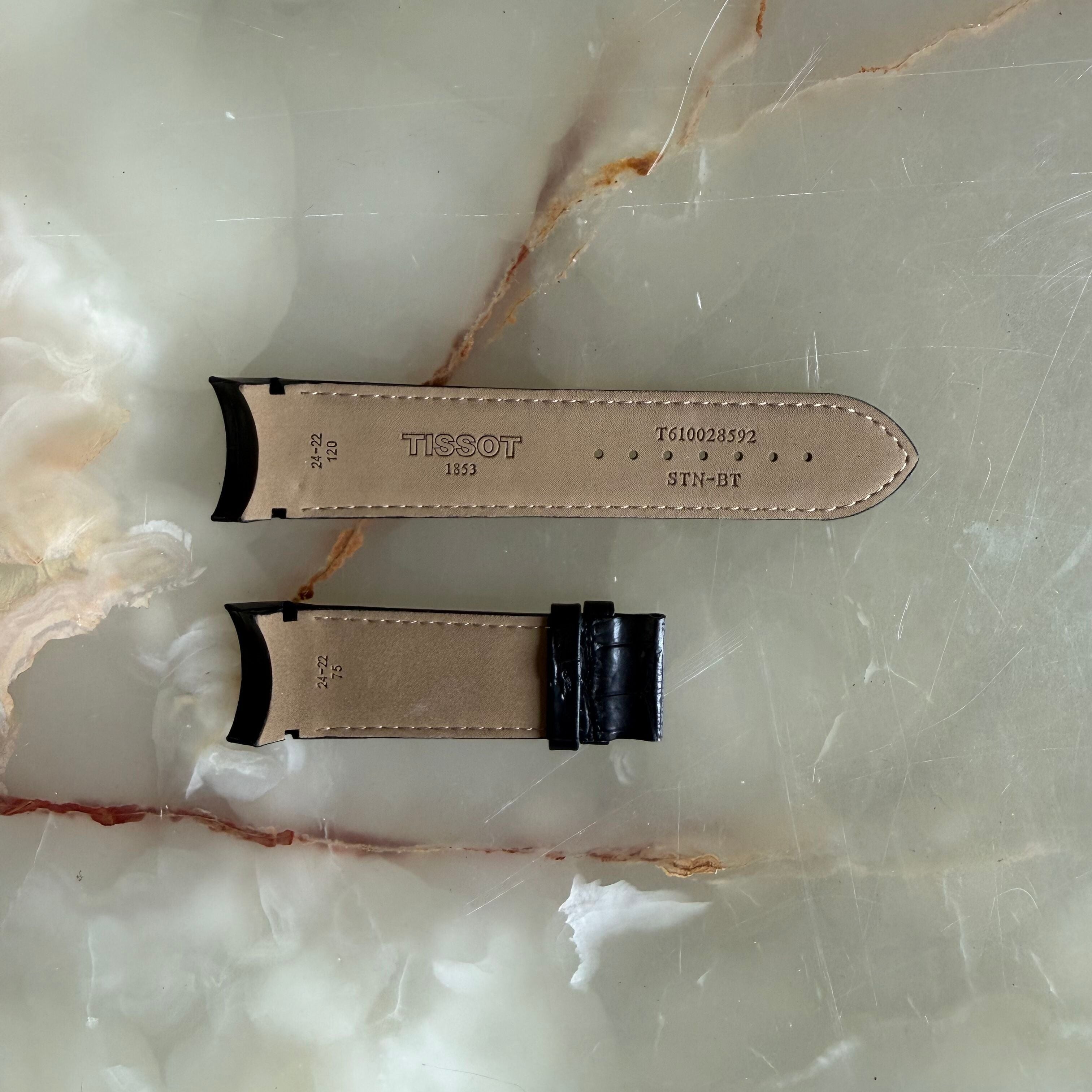 Authentic Tissot Black Leather Watch Strap Band 24mm w Buckle T610028592