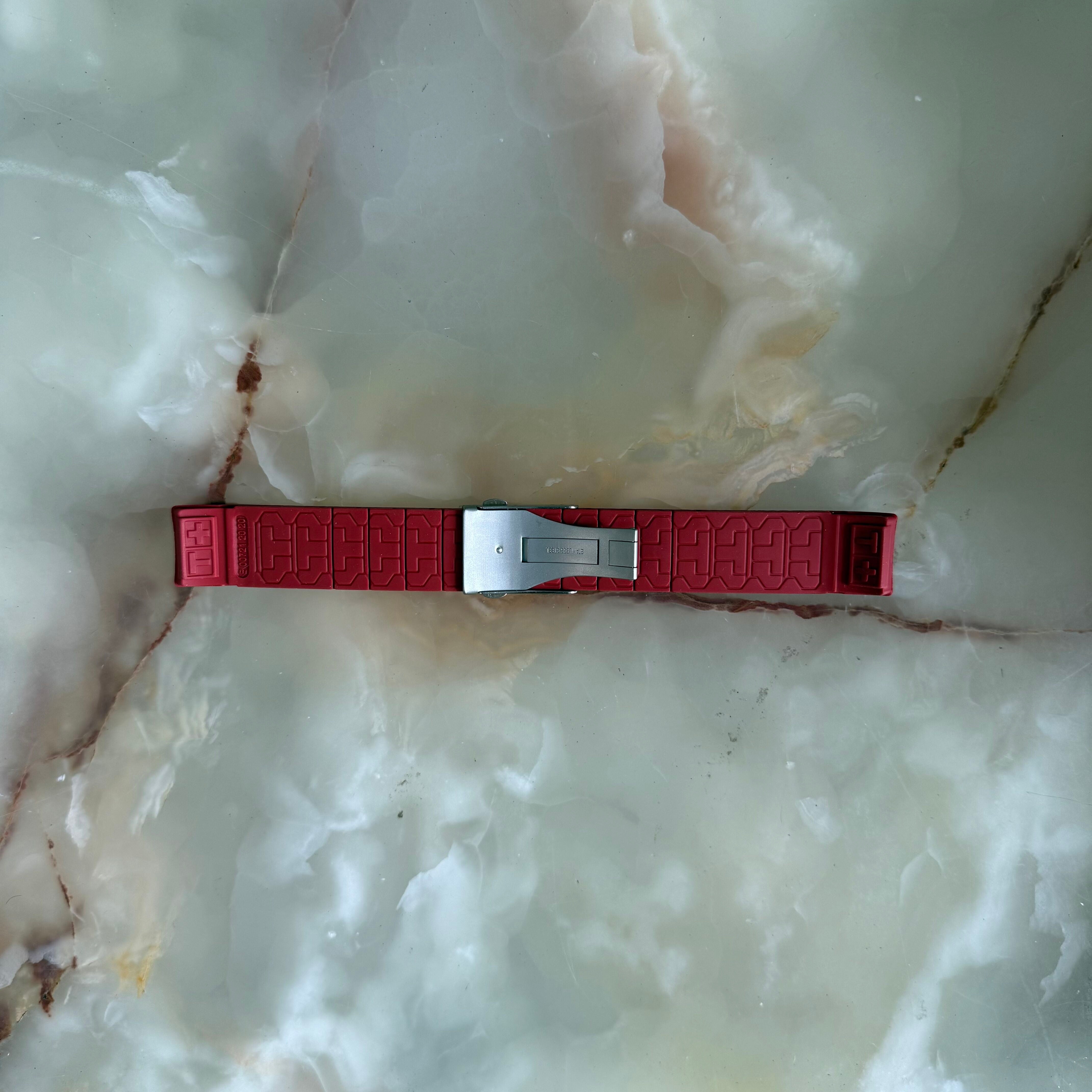 Authentic Tissot Red Rubber Watch Strap Band 20mm w Deployant Buckle E001721 20
