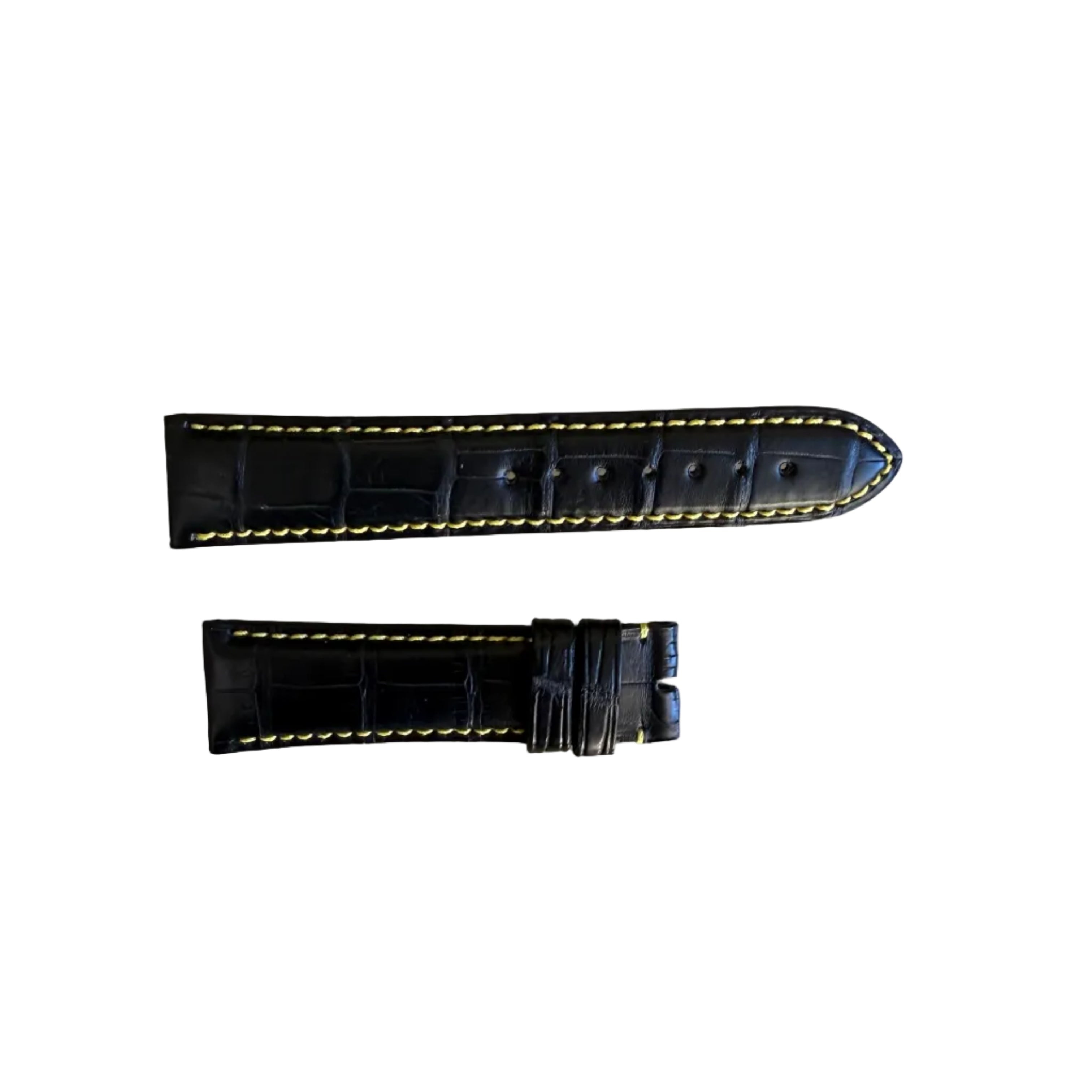 Authentic Tourneau Black Genuine Alligator Yellow Stitching Watch Strap Band