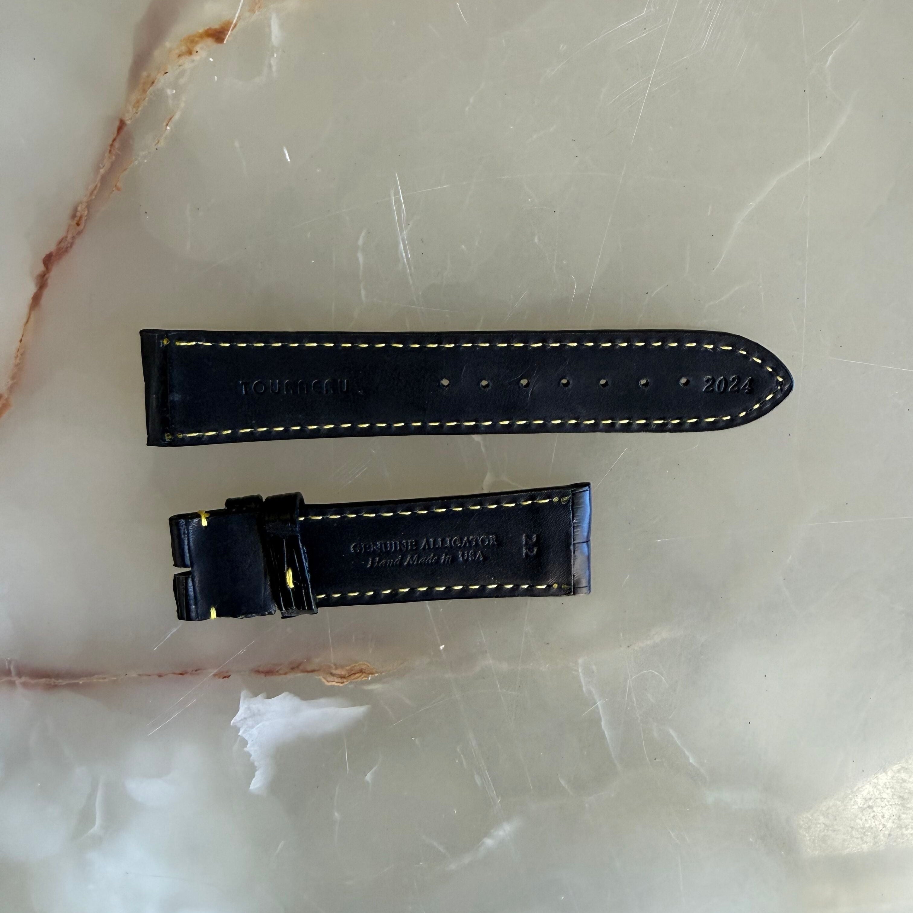 Authentic Tourneau Black Genuine Alligator Yellow Stitching Watch Strap Band