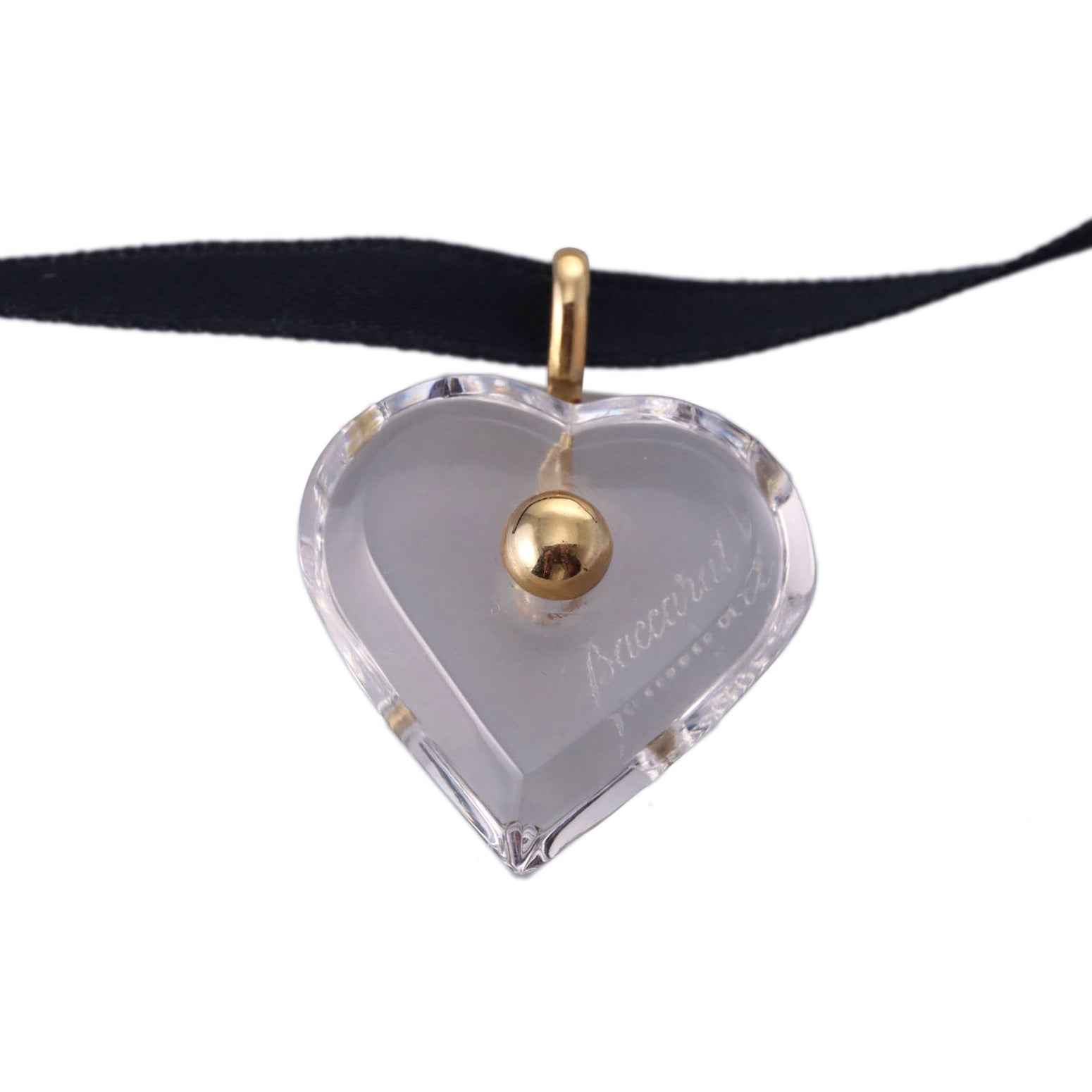 Baccarat 18k Gold Clear Heart  Pendant Black Cord Necklace