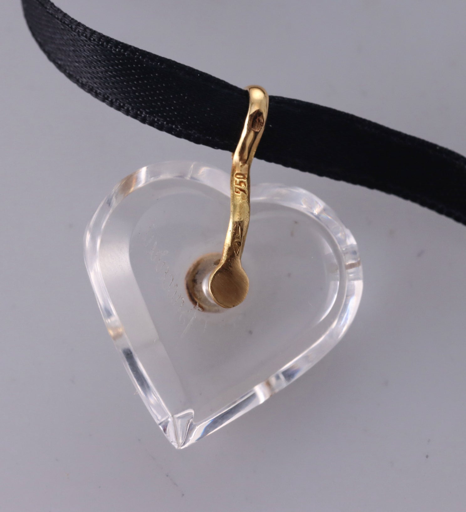 Baccarat 18k Gold Clear Heart  Pendant Black Cord Necklace