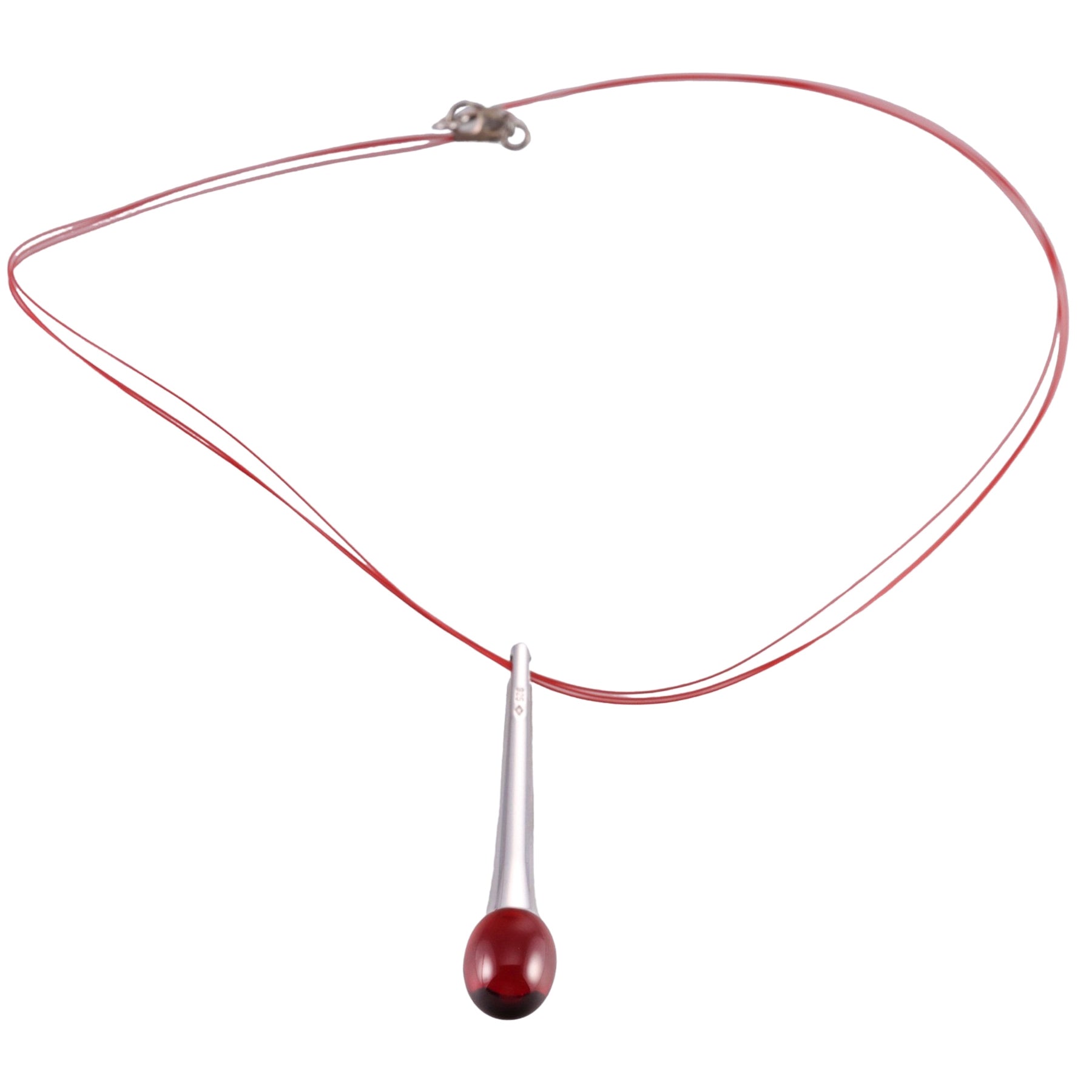 Baccarat Red Crystal Silver Pendant with Three Strings Necklace