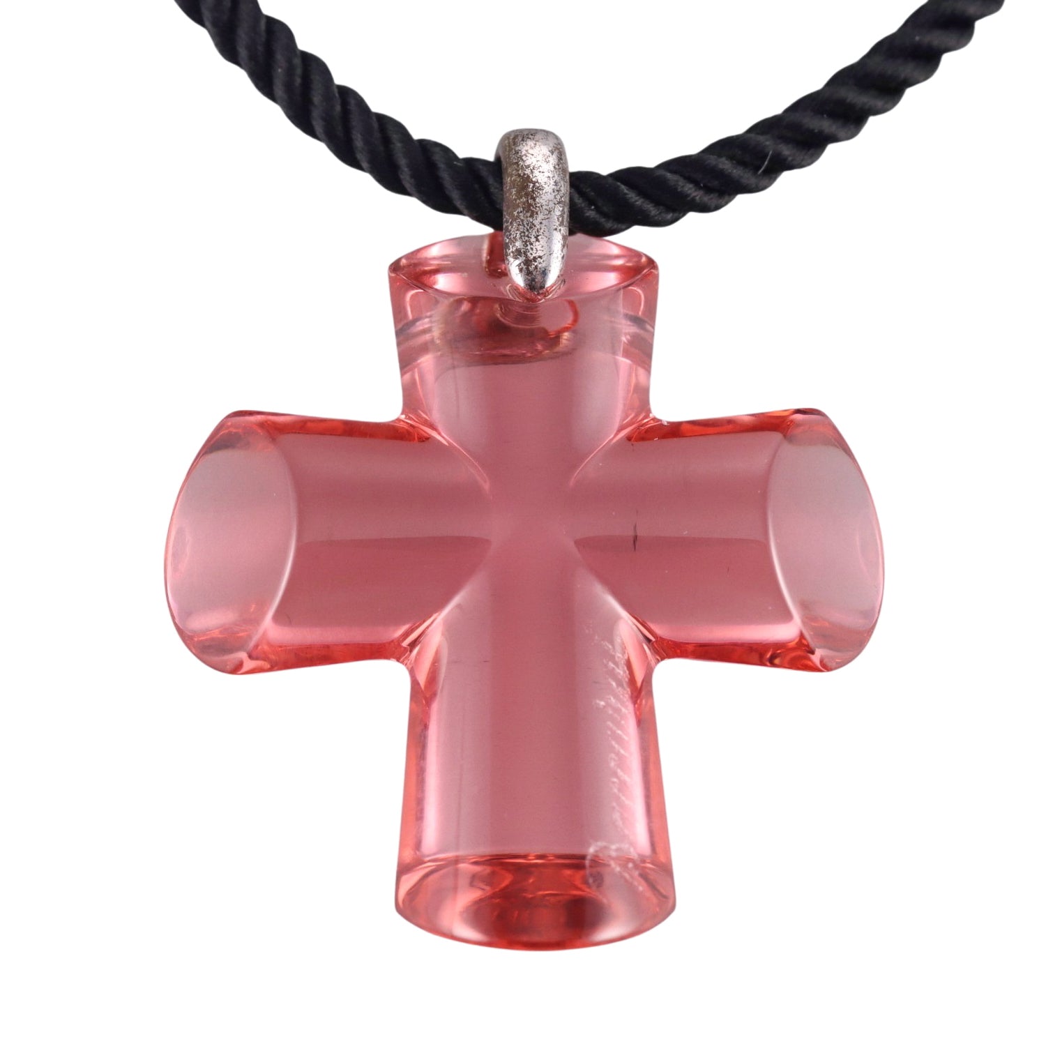 Baccarat Eden Silver Pink Crystal Cross Pendant Necklace