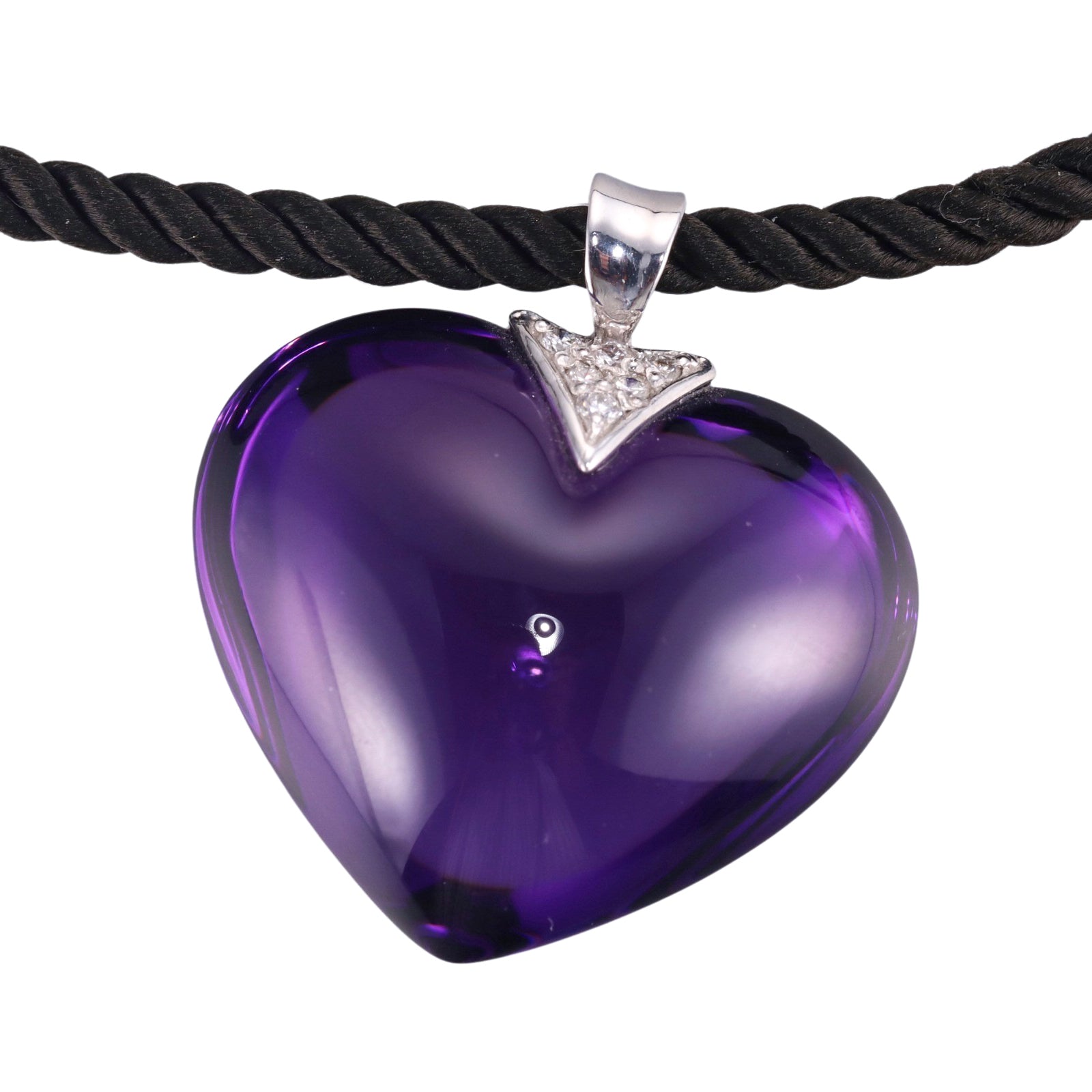 Baccarat 18k Gold Diamond Heart Violet Crystal Pendant Necklace