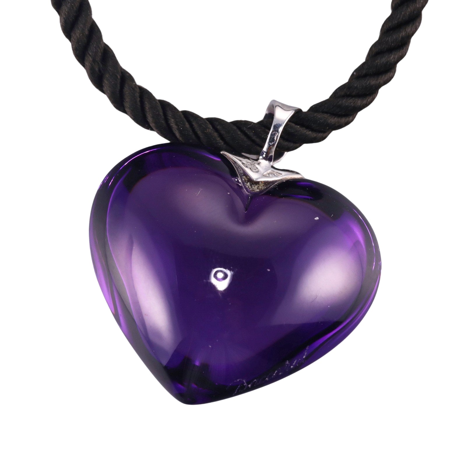 Baccarat 18k Gold Diamond Heart Violet Crystal Pendant Necklace