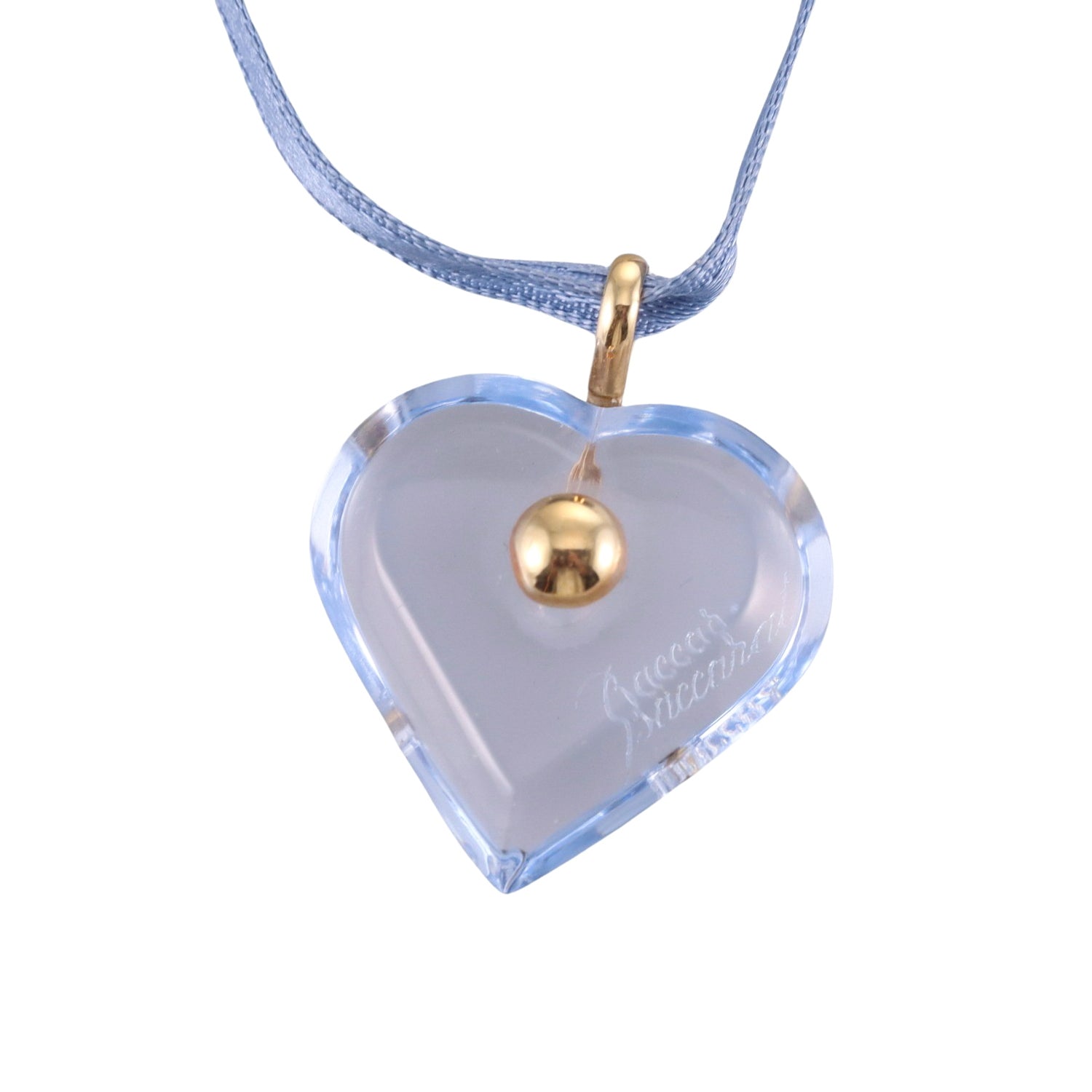 Baccarat 18k Gold Blue Heart Crystal Pendant Necklace