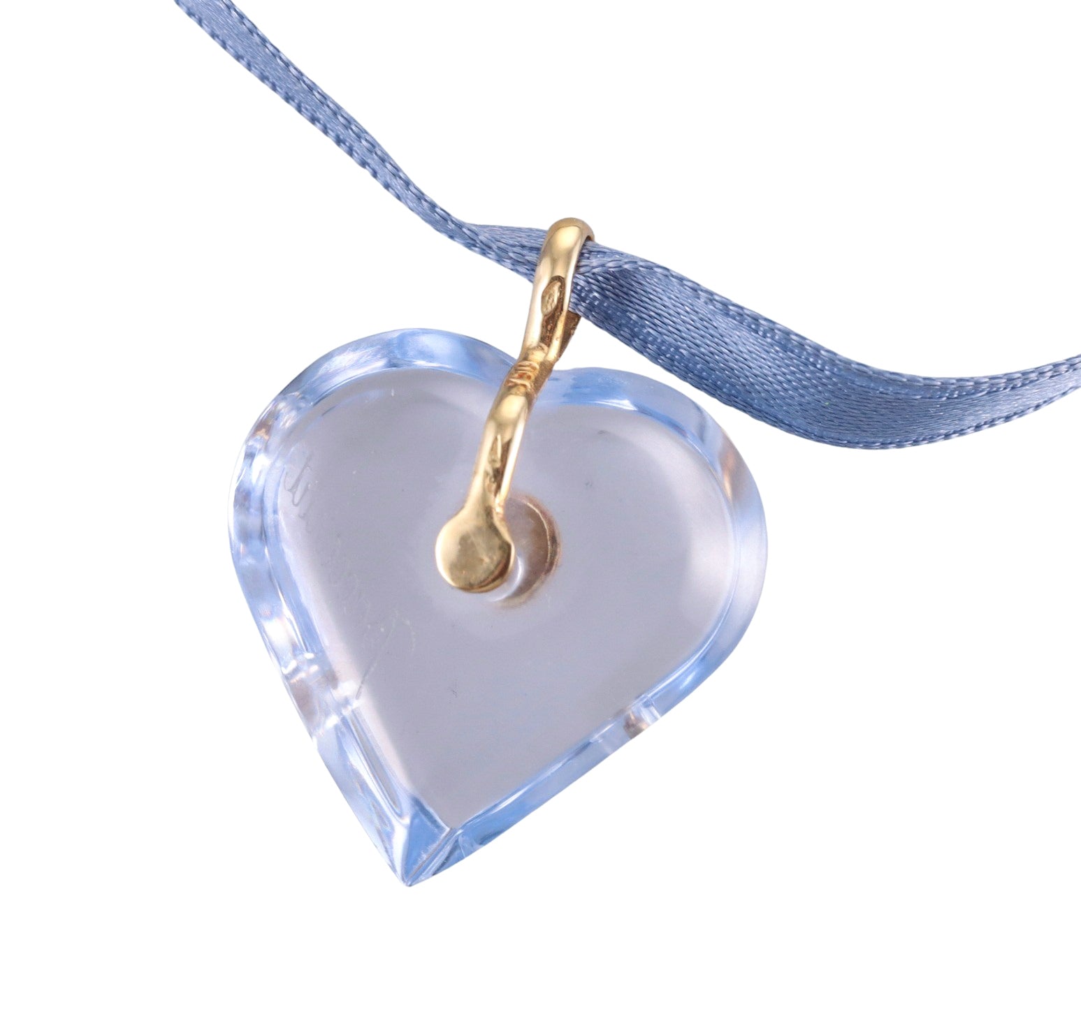 Baccarat 18k Gold Blue Heart Crystal Pendant Necklace