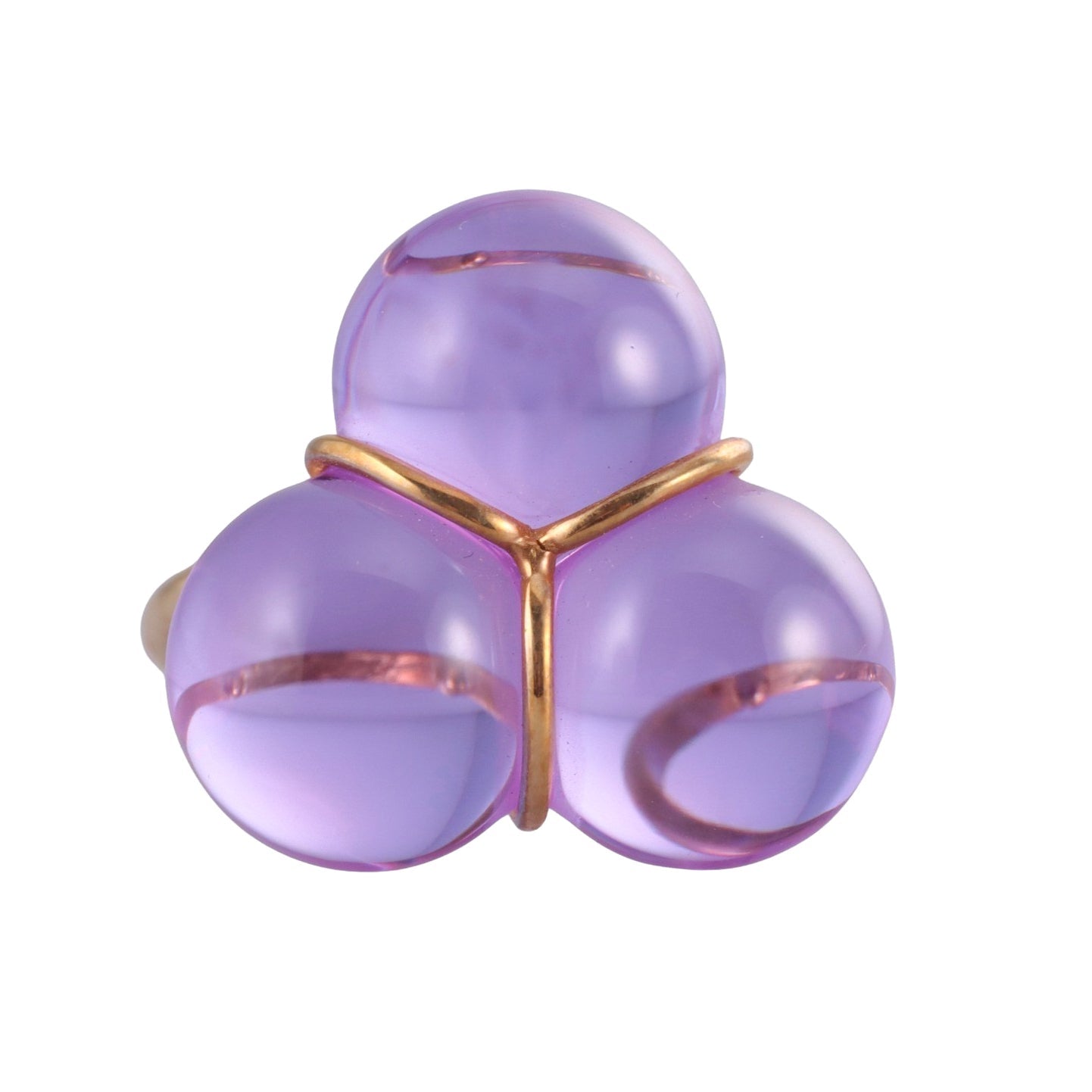 Baccarat 18k Yellow Gold Purple Trio Ball Crystal Ring