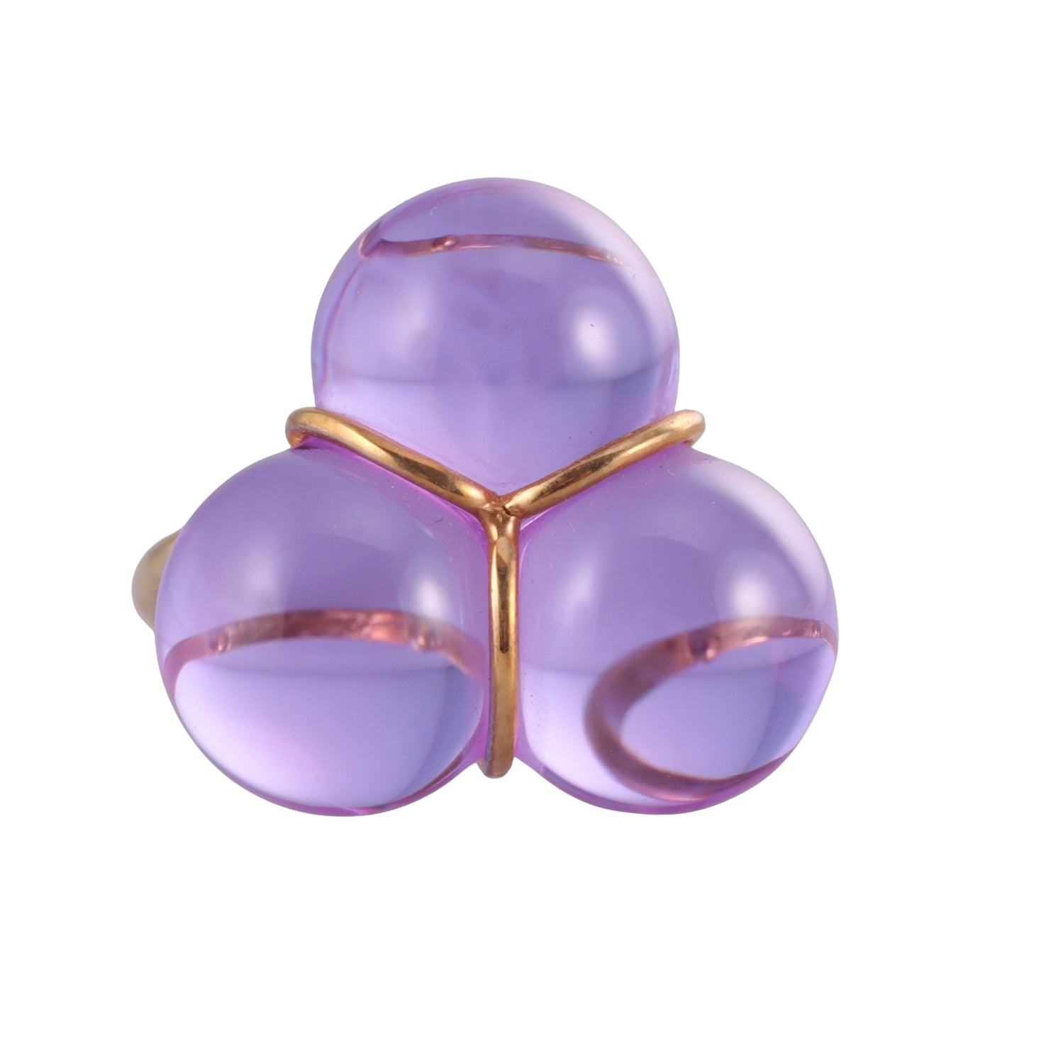 Baccarat 18k Yellow Gold Purple Trio Ball Crystal Ring