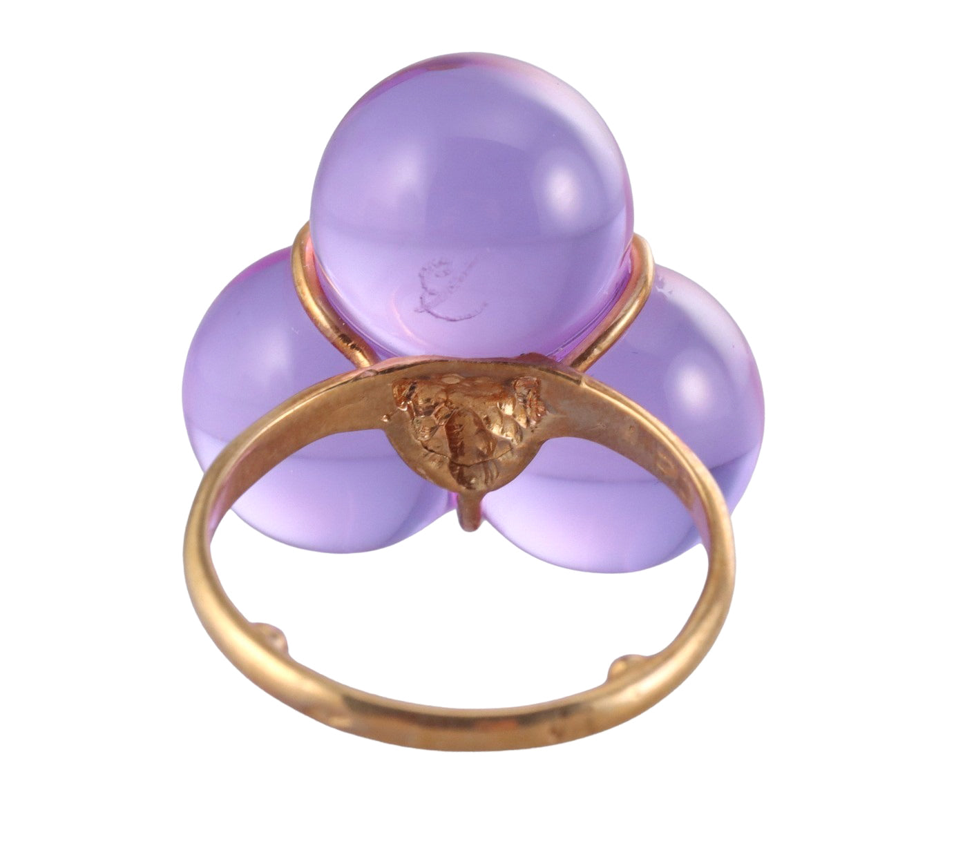 Baccarat 18k Yellow Gold Purple Trio Ball Crystal Ring