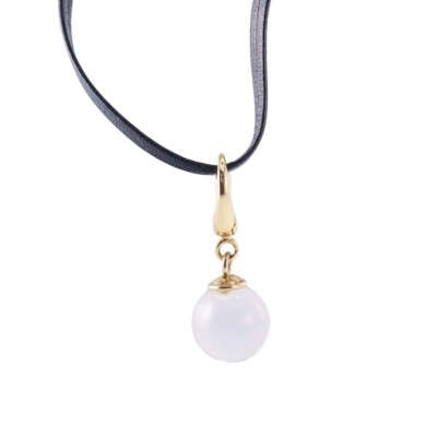 Baccarat 18k Gold Crystal Ball Pendant Silver Leather Necklace OG-3273