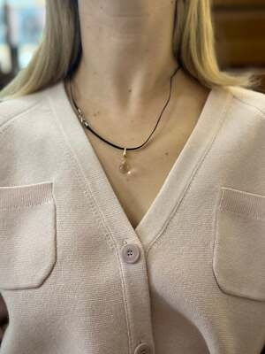 Baccarat 18k Gold Crystal Ball Pendant Silver Leather Necklace OG-3273