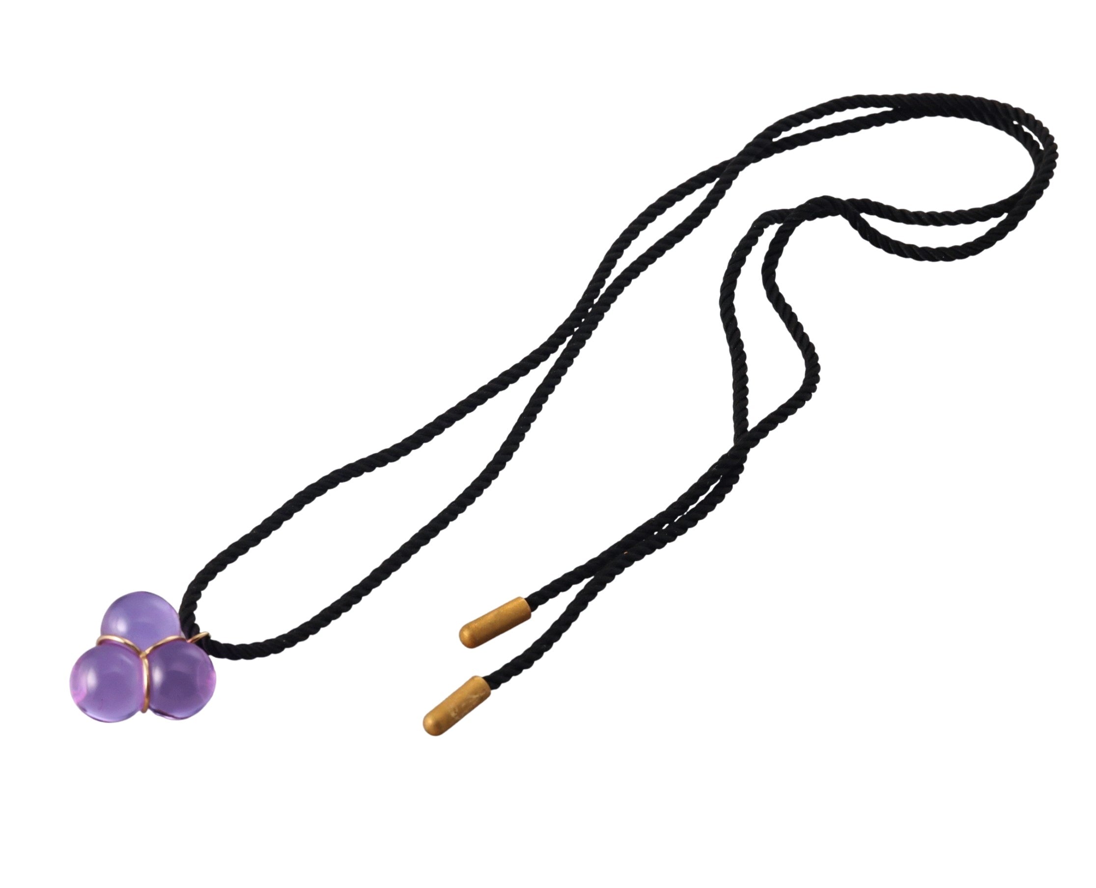 Baccarat 18k Gold Purple  Pendant Black Cord Necklace