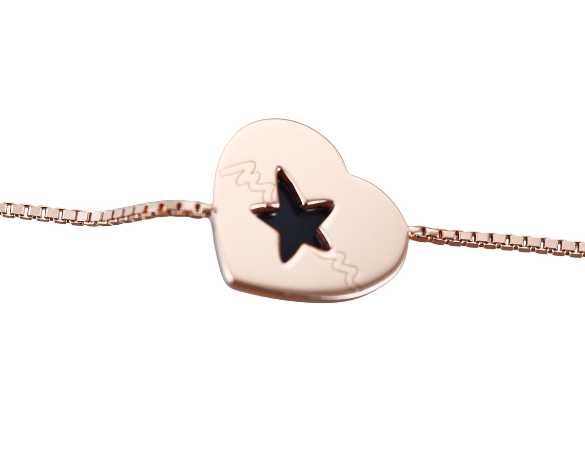 Baccarat Rose Gold Vermeil Sterling Silver Crystal Heart Chain Bracelet