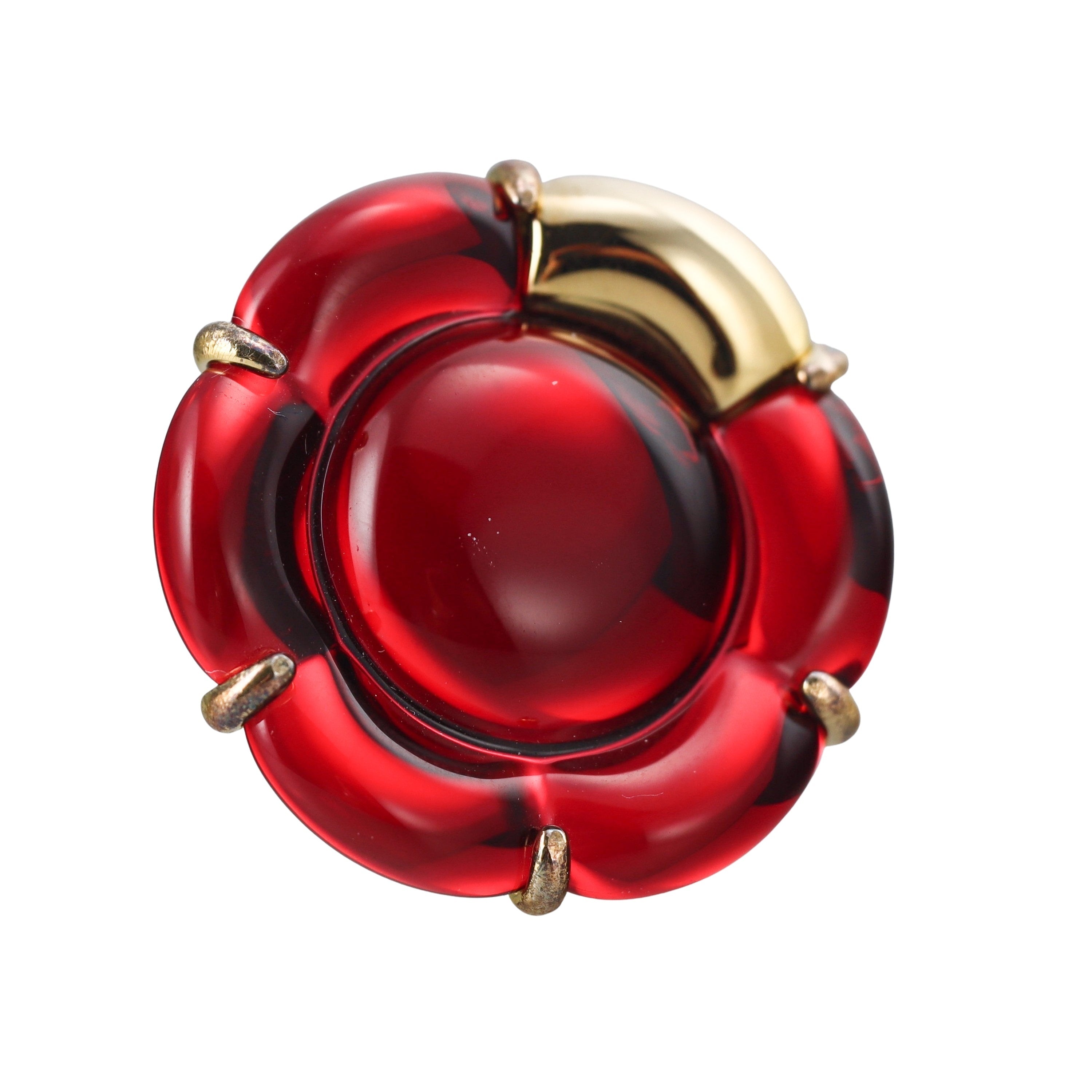 Baccarat Crystal B Flower 18k Gold Vermeil Sterling Silver Red Ring 2807663