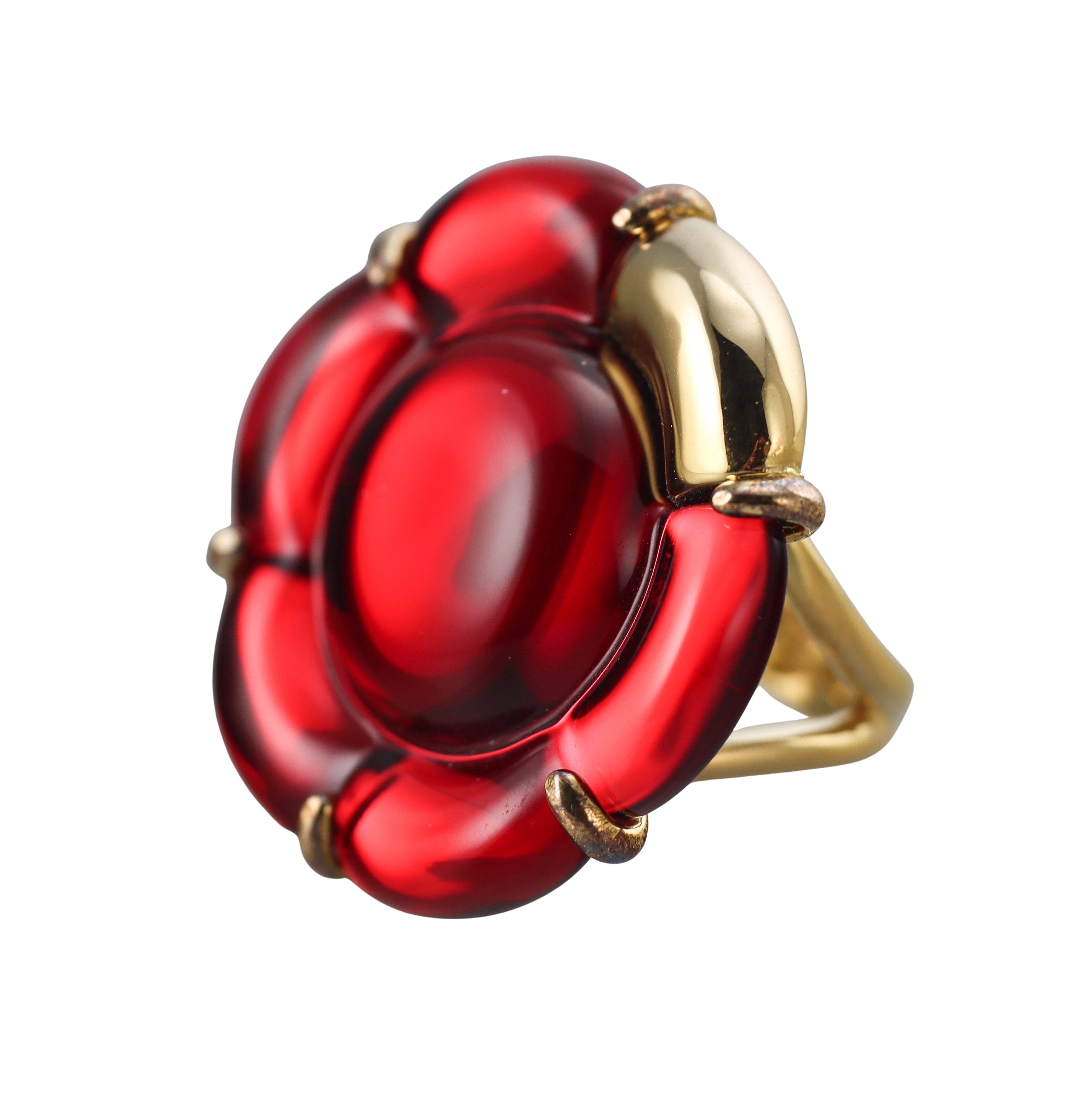 Baccarat Crystal B Flower 18k Gold Vermeil Sterling Silver Red Ring 2807663