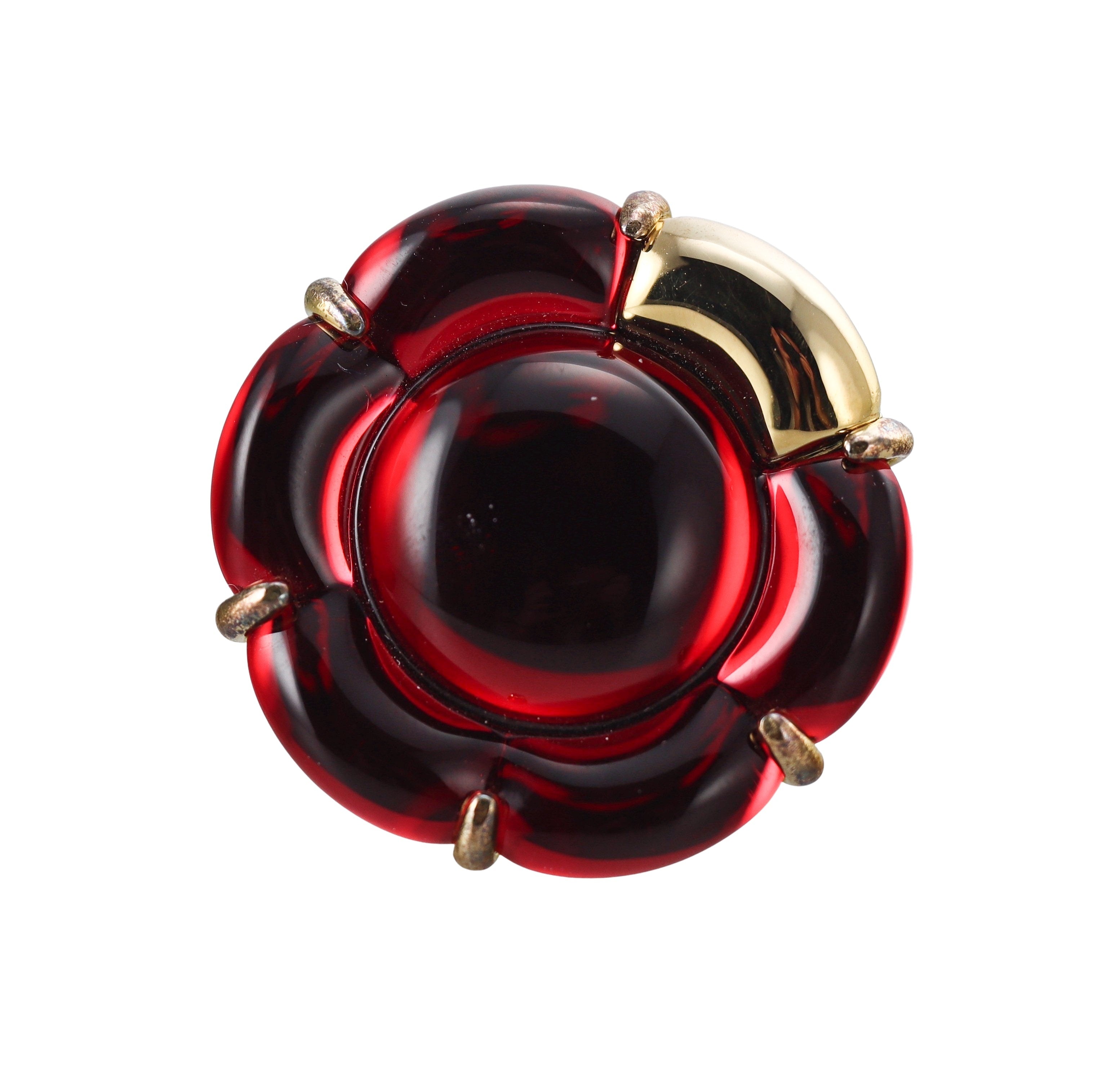 Baccarat Crystal B Flower 18k Gold Vermeil Sterling Silver Red Ring 2807663
