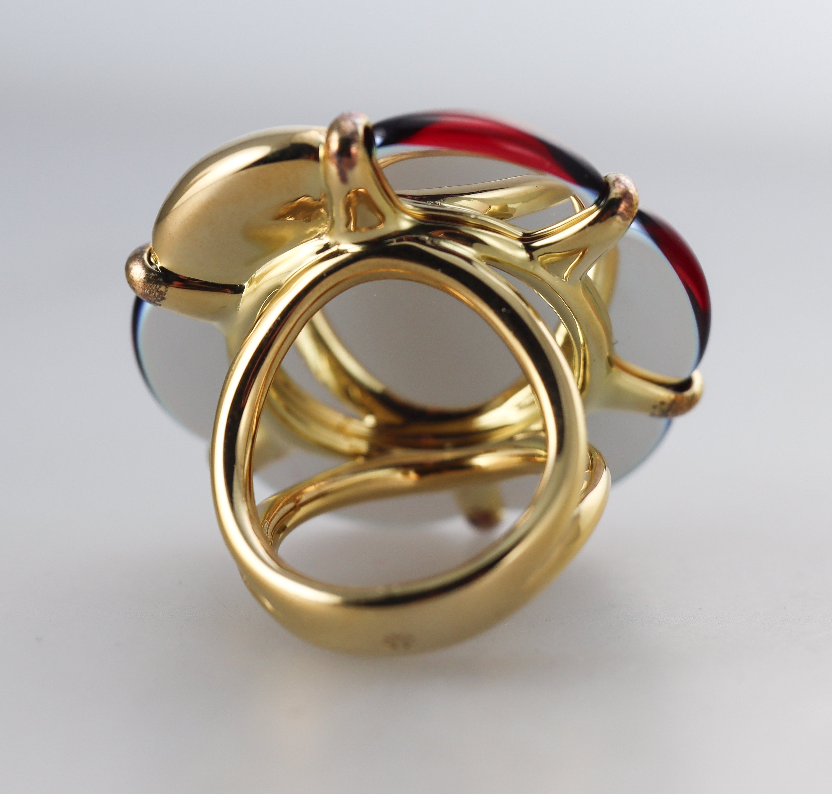 Baccarat Crystal B Flower 18k Gold Vermeil Sterling Silver Red Ring 2807663