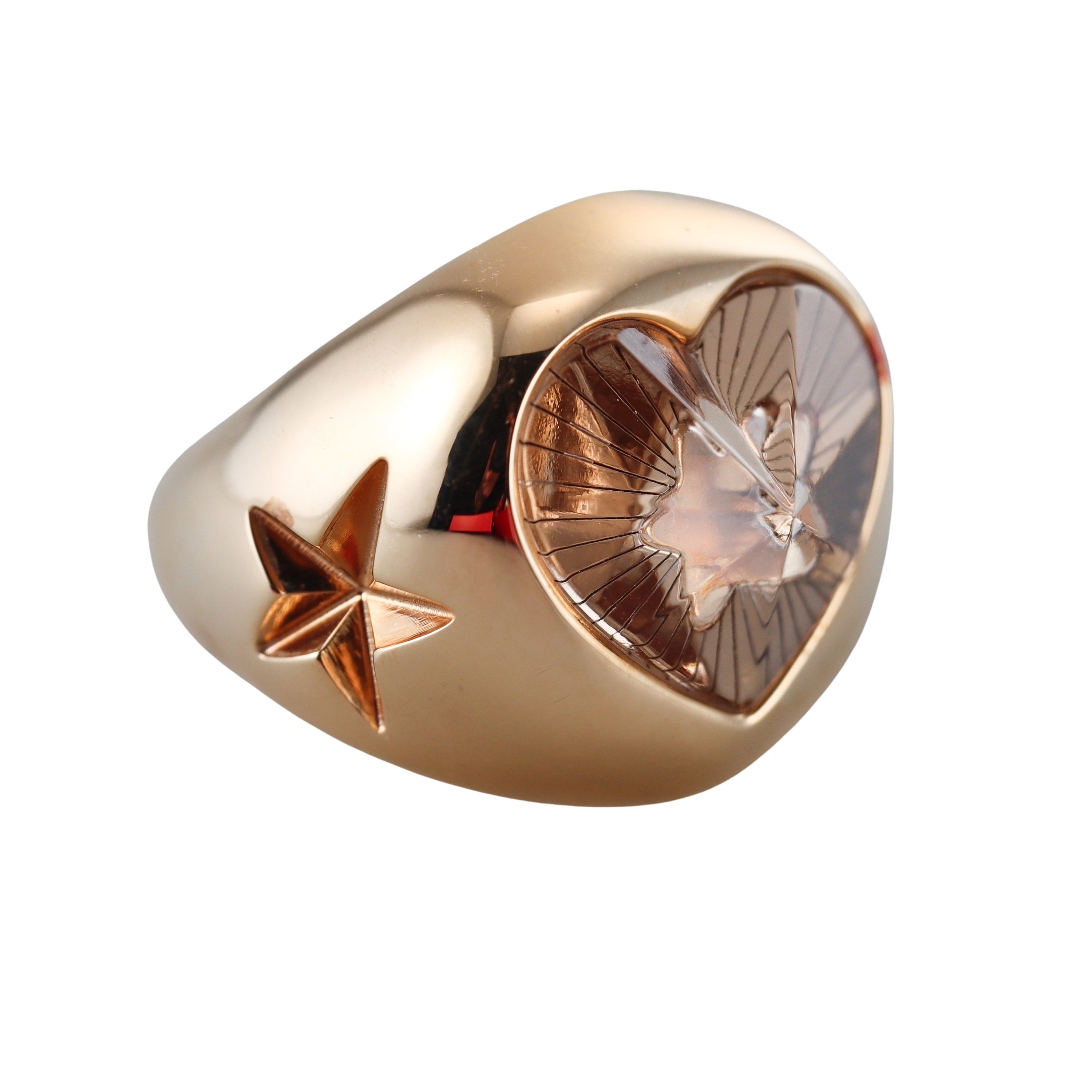 Baccarat Etoile Mon Coeur Gold Vermeil Sterling Crystal Heart Star Ring