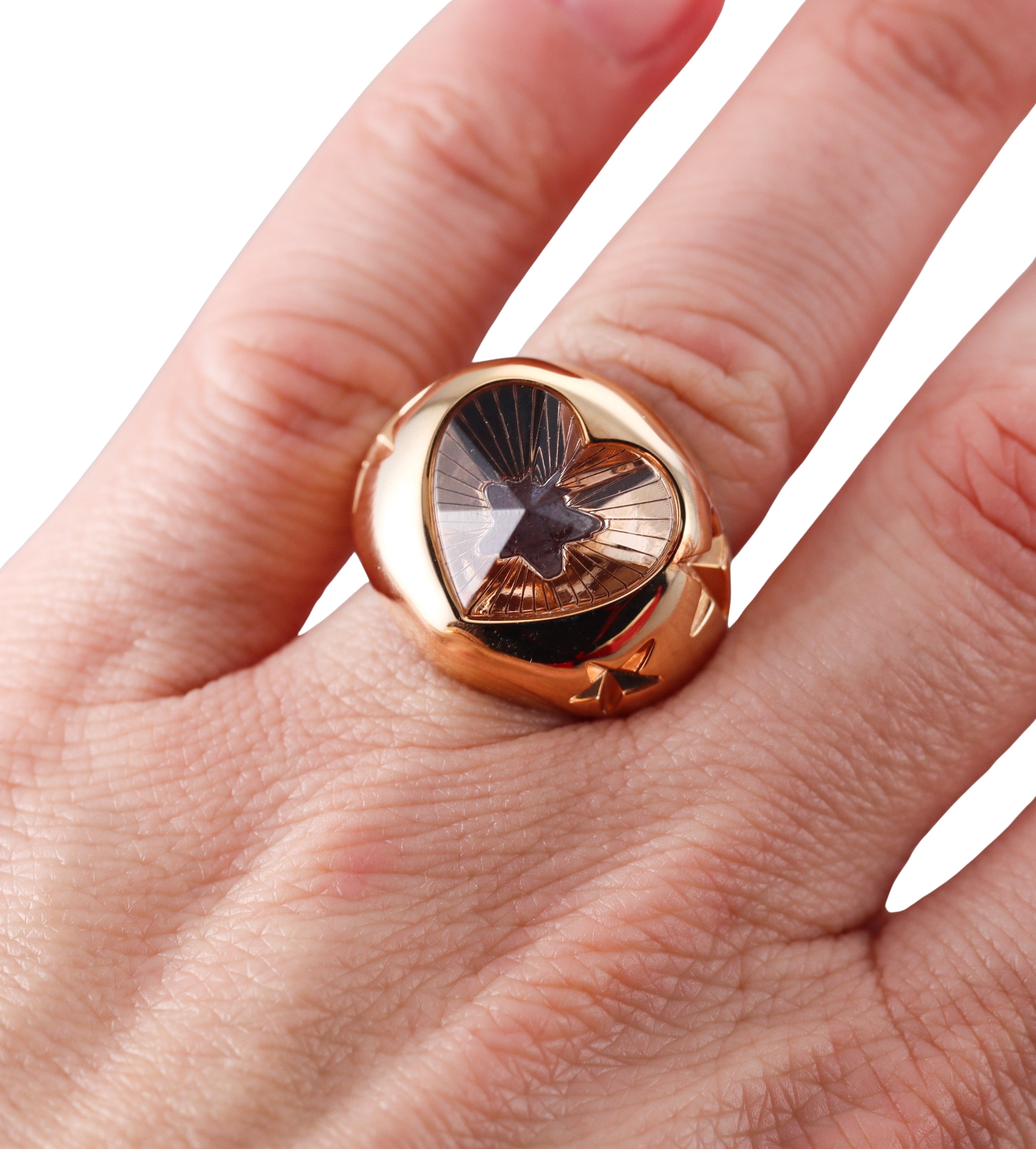 Baccarat Etoile Mon Coeur Gold Vermeil Sterling Crystal Heart Star Ring