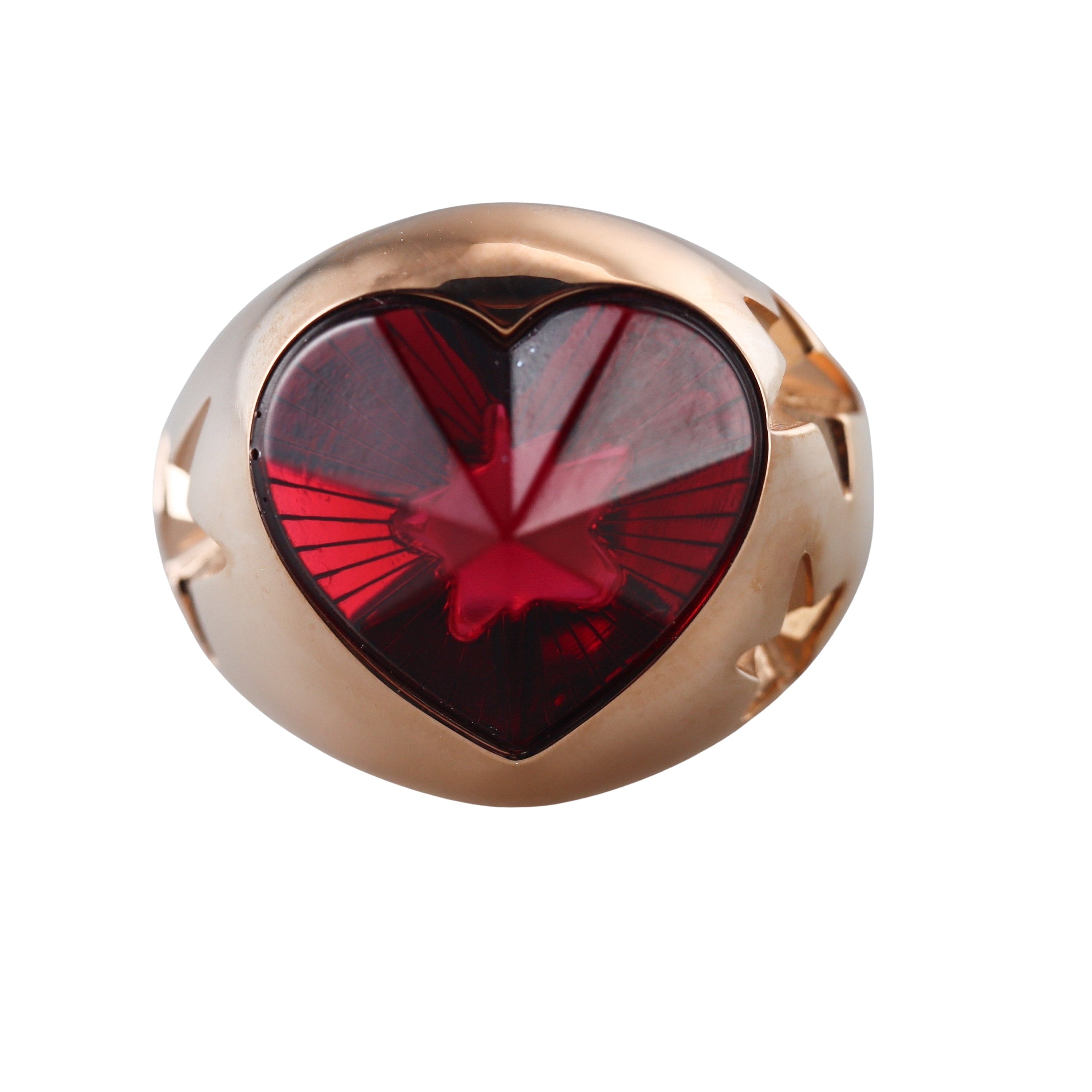 Baccarat Etoile Mon Coeur Gold Vermeil Sterling Red Crystal Heart Star Ring