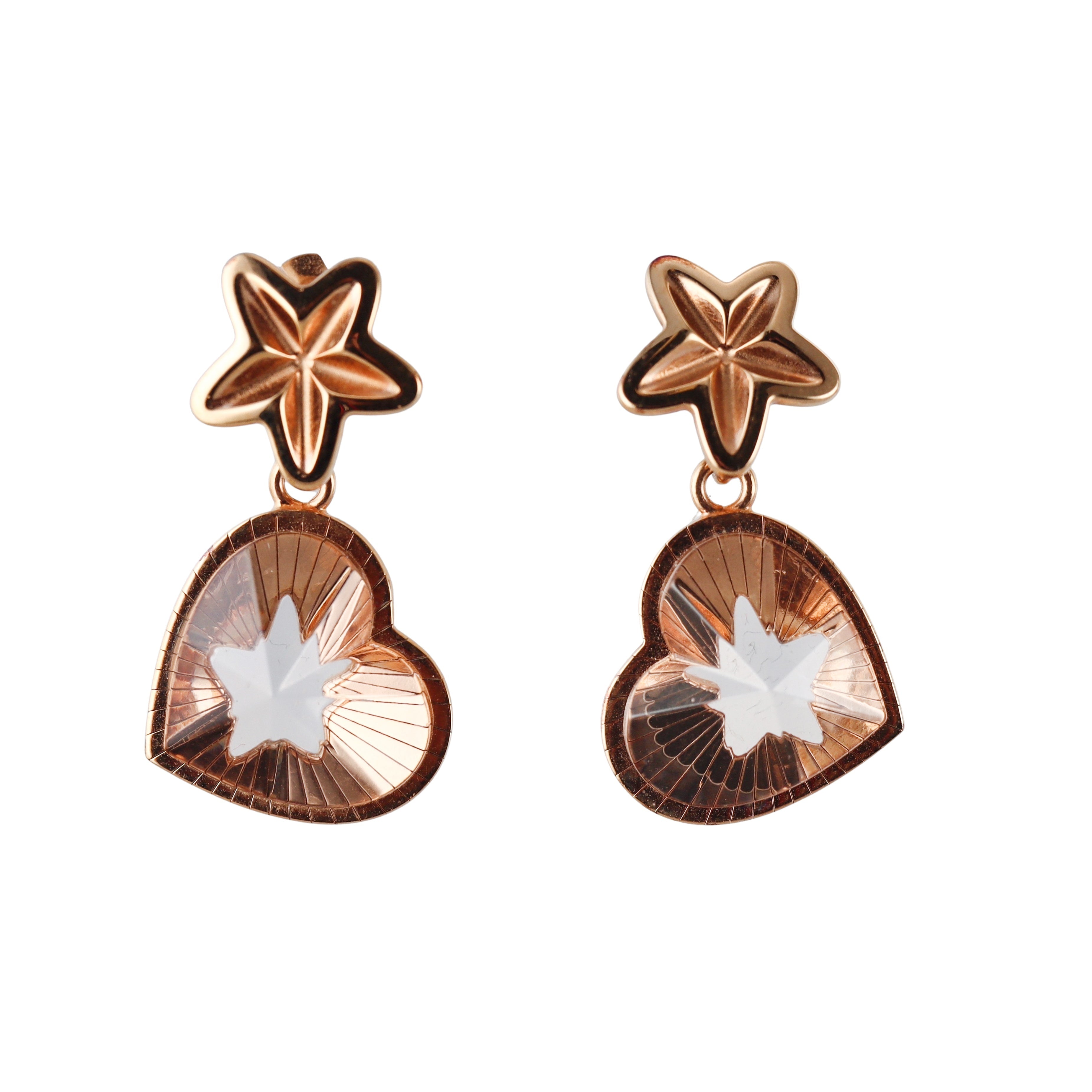 Baccarat Etoile Mon Coeur Crystal 18k Gold Vermeil Sterling Heart Star Earrings