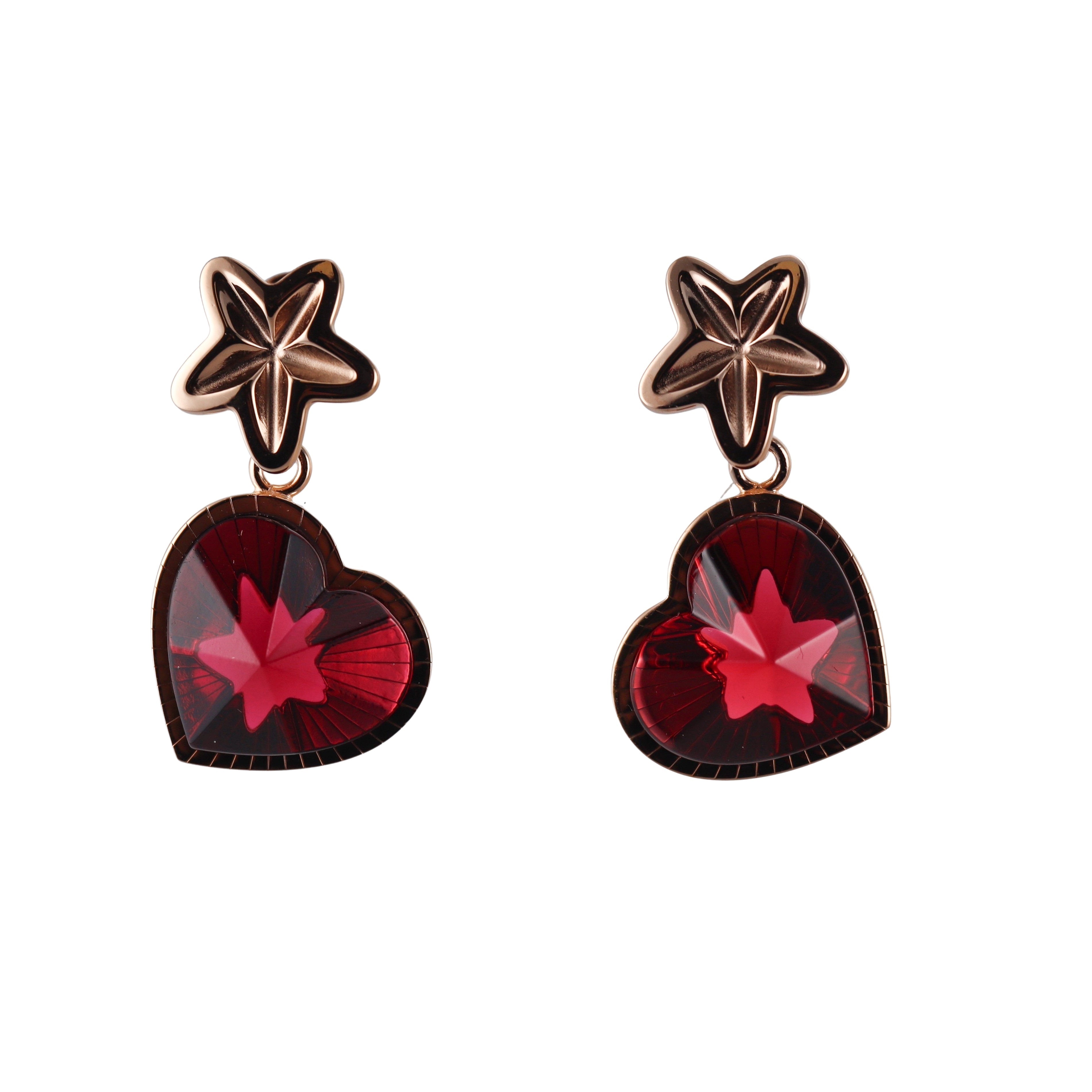 Baccarat Etoile Mon Coeur Crystal 18k Gold Vermeil Sterling Heart Star Earrings