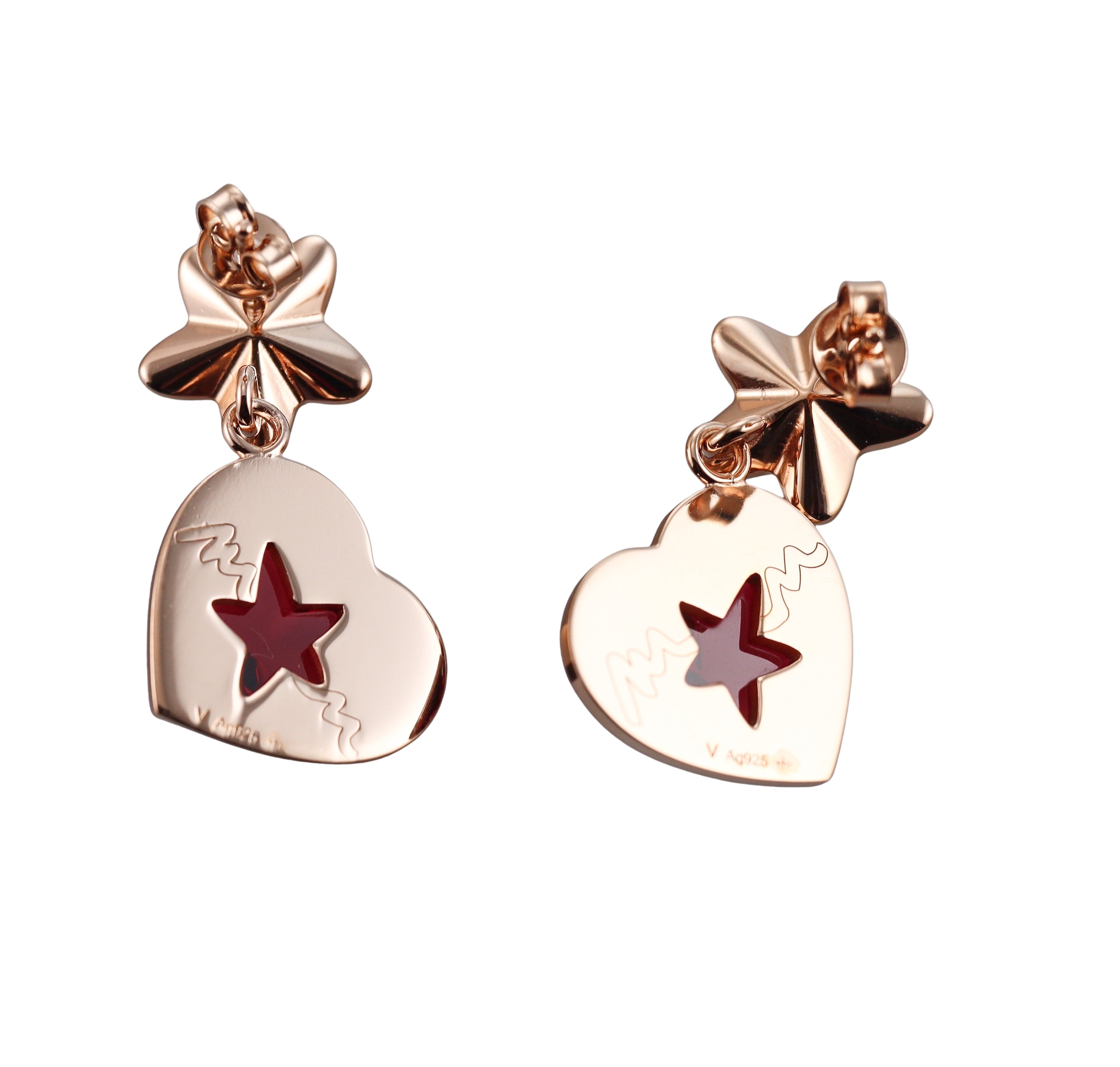 Baccarat Etoile Mon Coeur Crystal 18k Gold Vermeil Sterling Heart Star Earrings