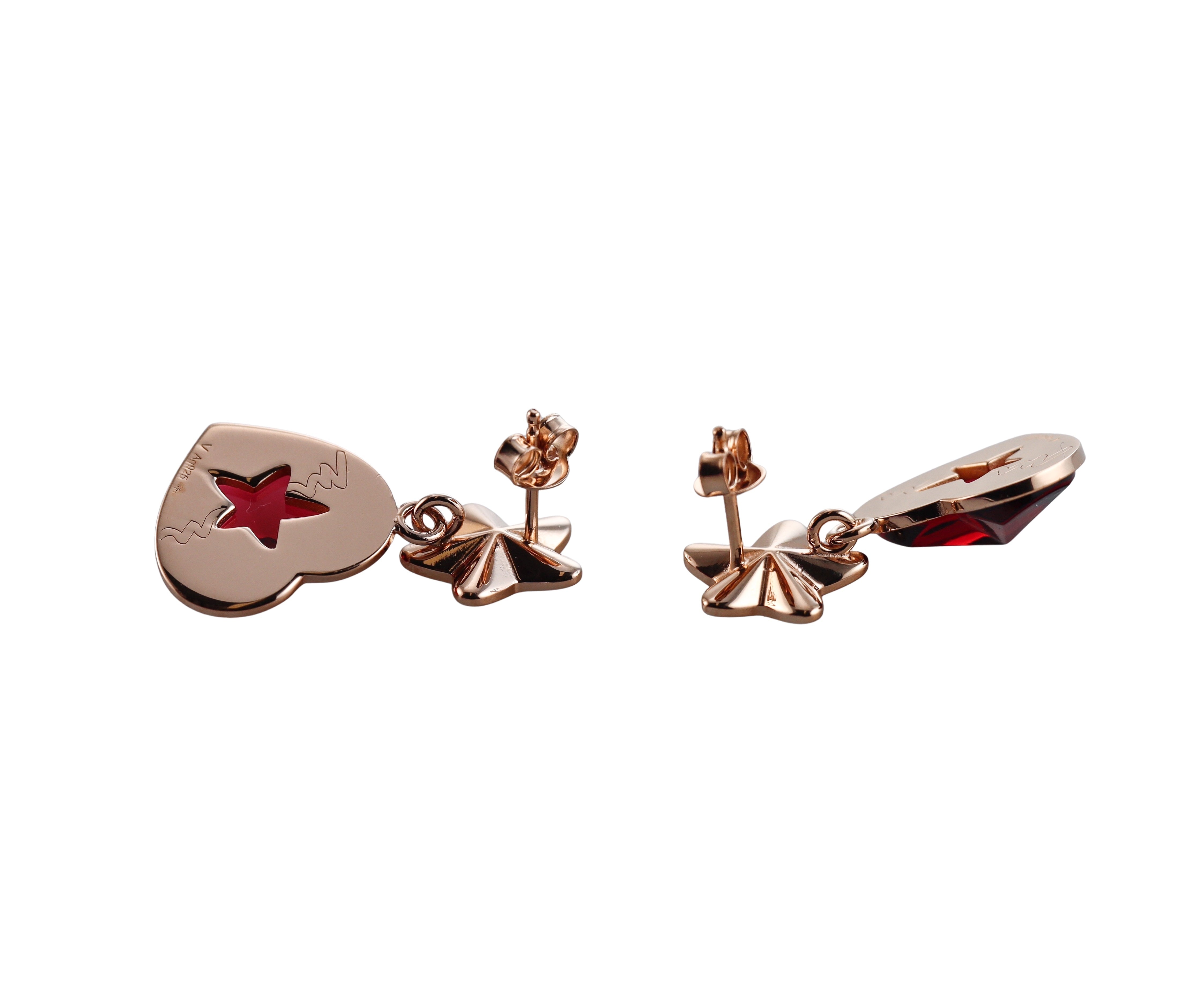 Baccarat Etoile Mon Coeur Crystal 18k Gold Vermeil Sterling Heart Star Earrings