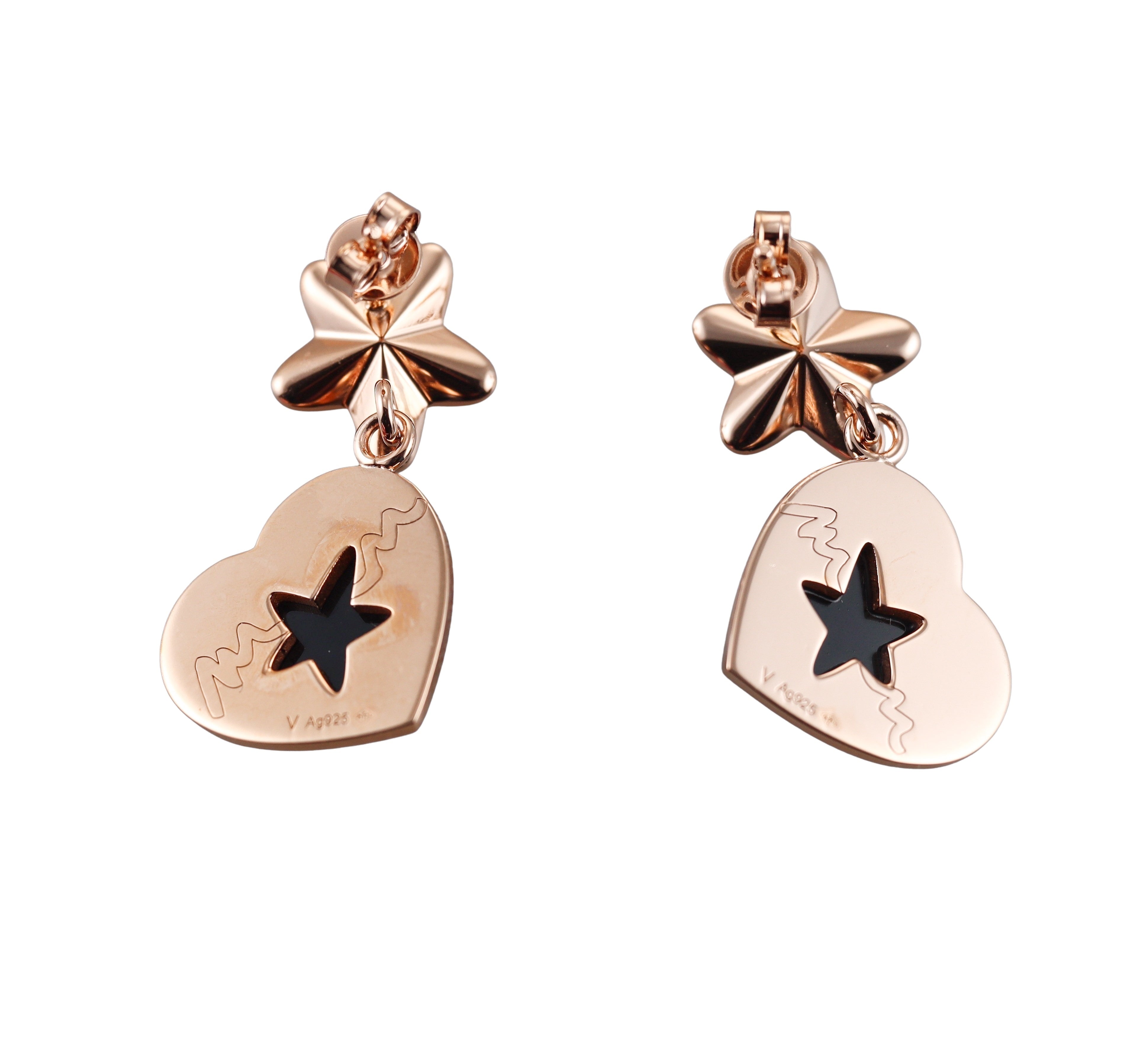 Baccarat Etoile Mon Coeur Crystal 18k Gold Vermeil Sterling Heart Star Earrings
