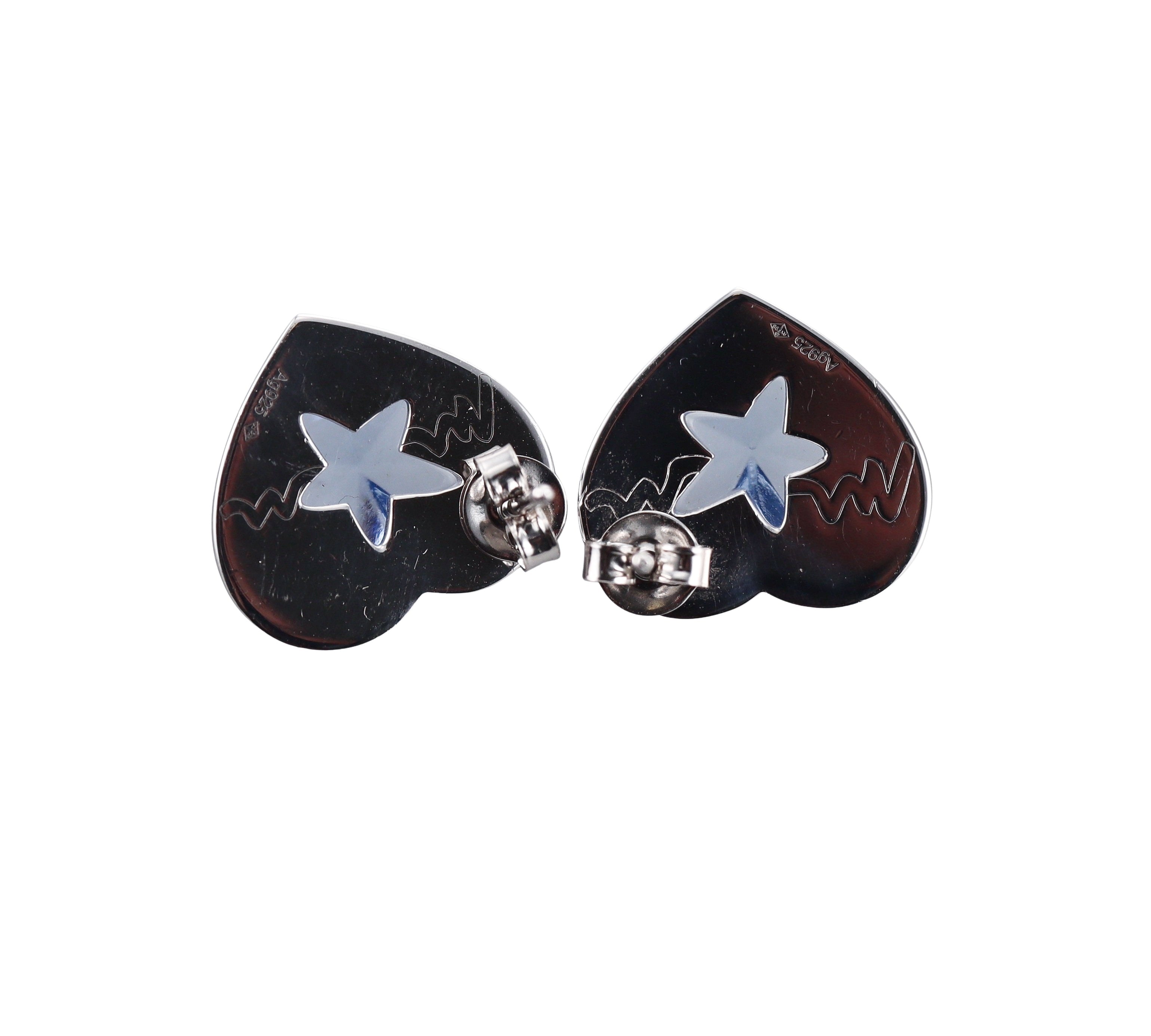 Baccarat Etoile Mon Coeur Crystal Sterling Silver Blue Heart Stud Earrings
