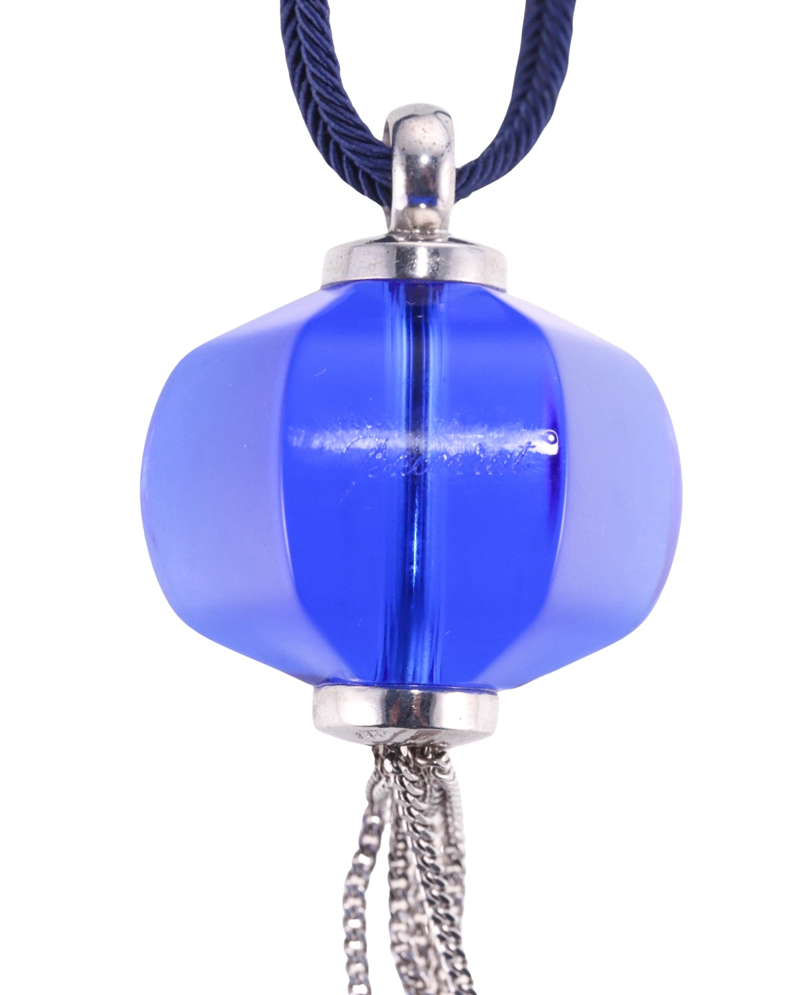 Baccarat Sherazade Sterling Silver Blue Crystal Tassel Pendant Cord Necklace