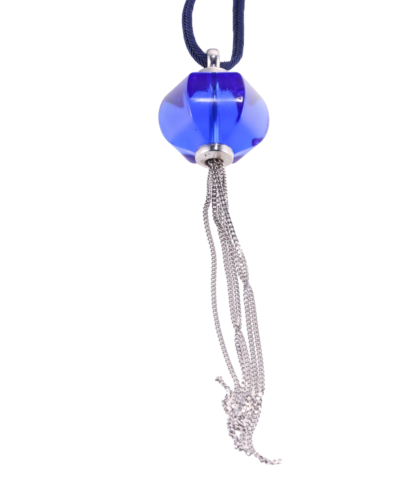 Baccarat Sherazade Sterling Silver Blue Crystal Tassel Pendant Cord Necklace