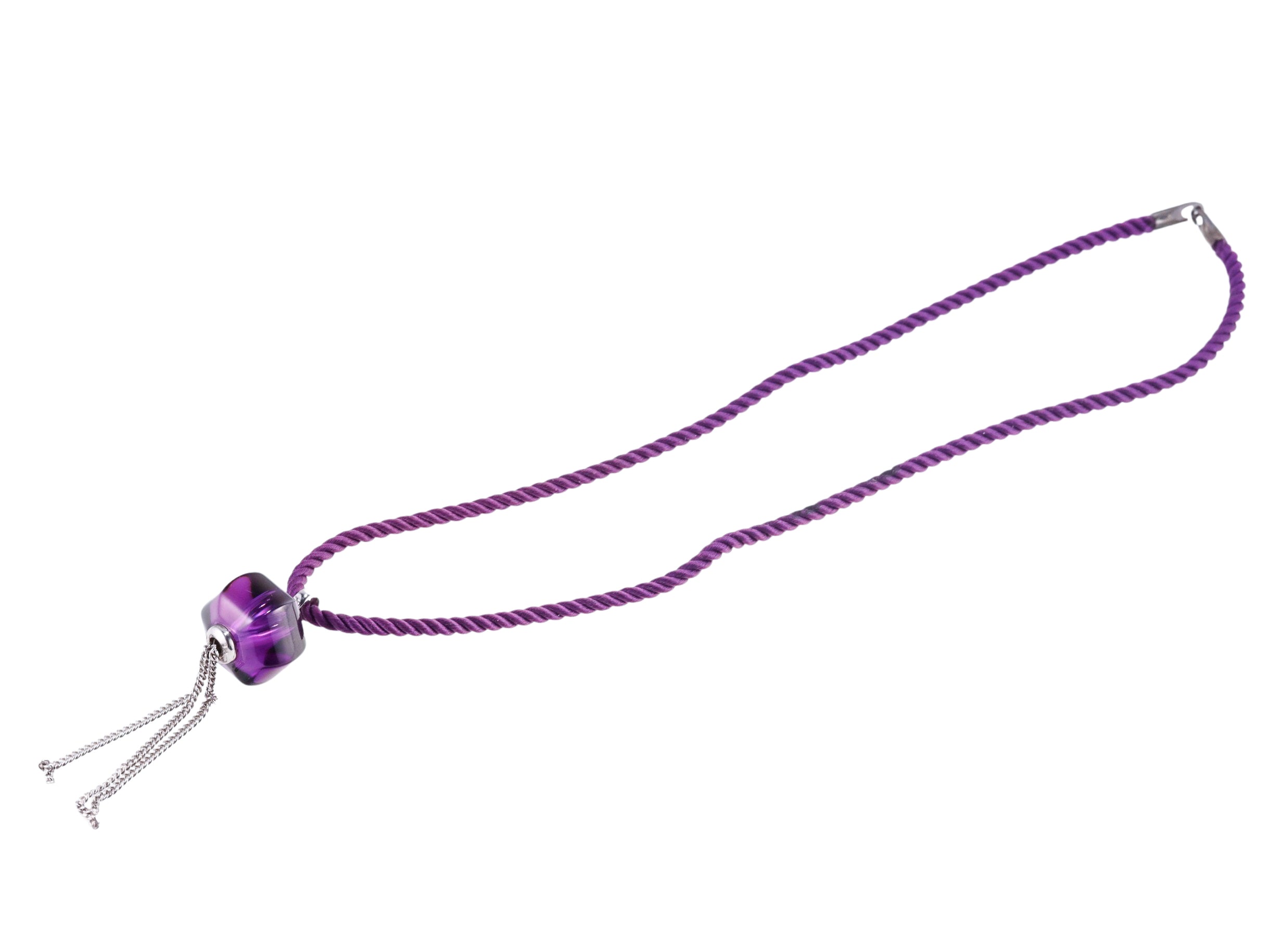 Baccarat Sherazade Sterling Silver Purple Crystal Tassel Pendant Cord Necklace