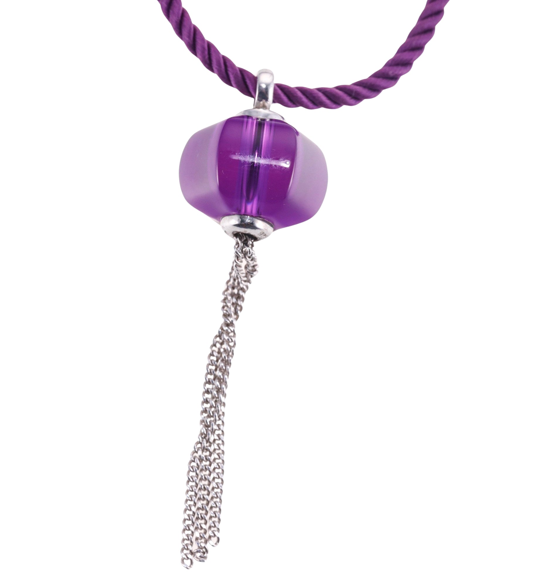 Baccarat Sherazade Sterling Silver Purple Crystal Tassel Pendant Cord Necklace